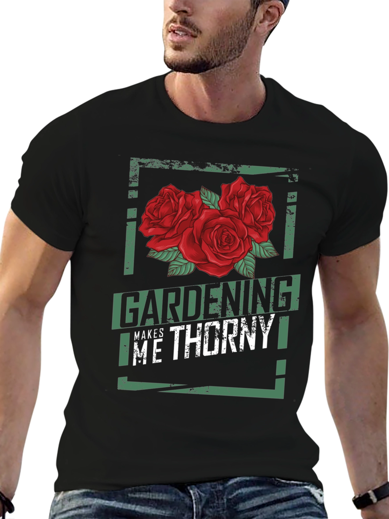 Gardening Makes Me Thorny Black Graphic T-Shirt