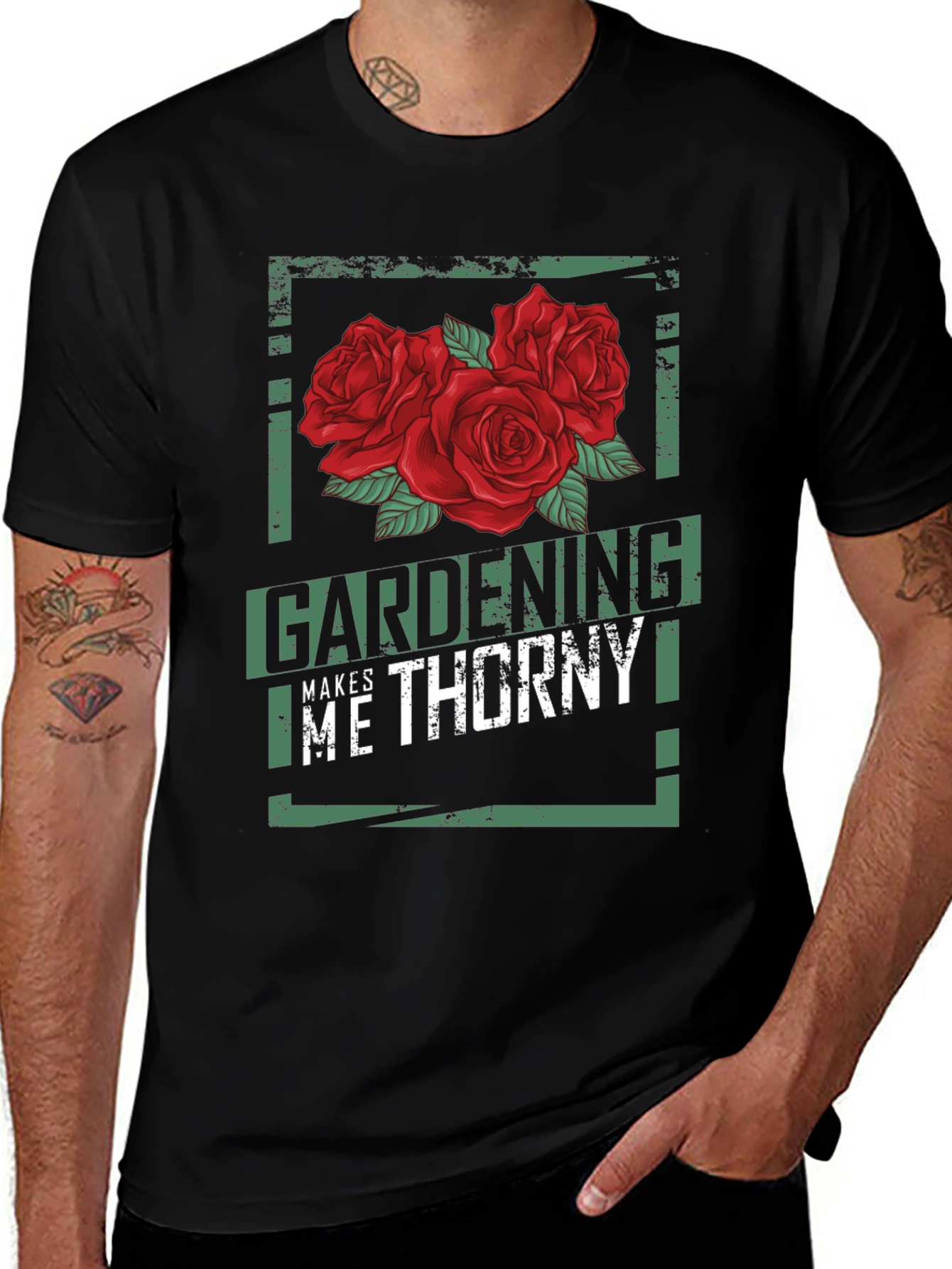 Gardening Makes Me Thorny Black Graphic T-Shirt