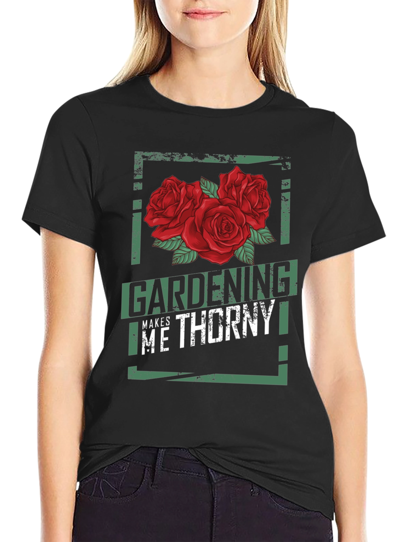 Gardening Makes Me Thorny Black Graphic T-Shirt