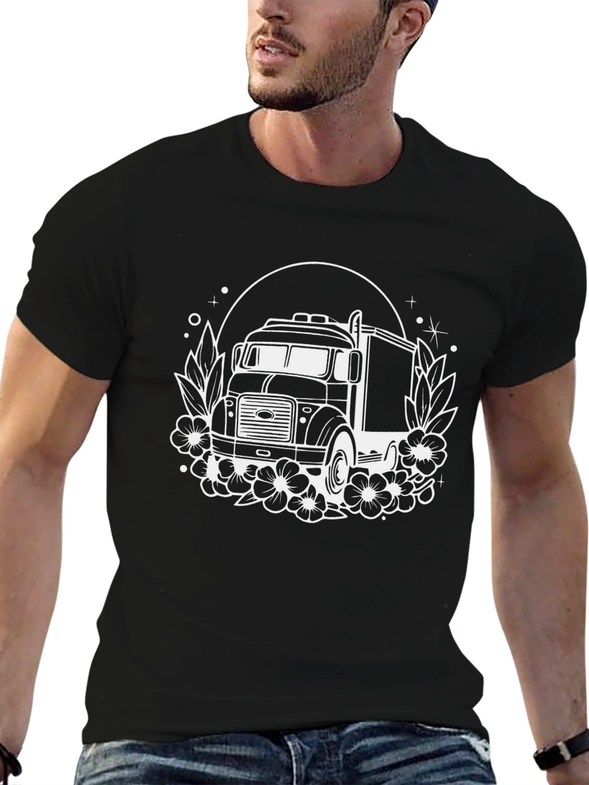 Truck & Floral Graphic T-Shirt