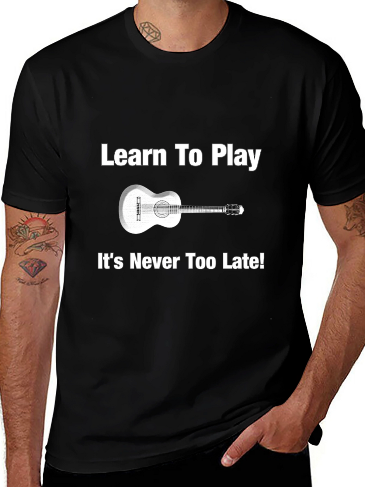 Learn Guitar Tee - Never Too Late Music Shirt