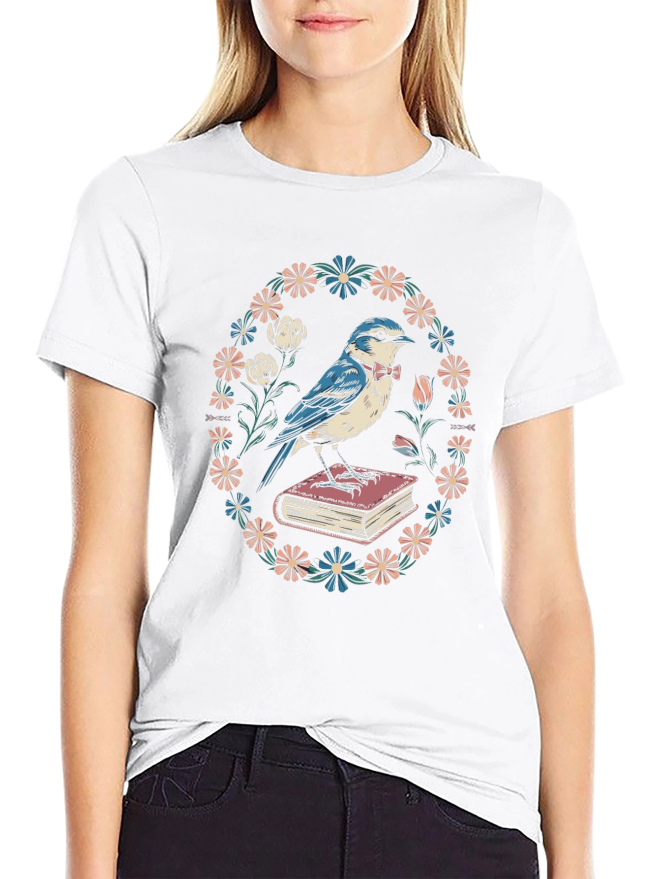 Whimsical Bird on Book T-Shirt