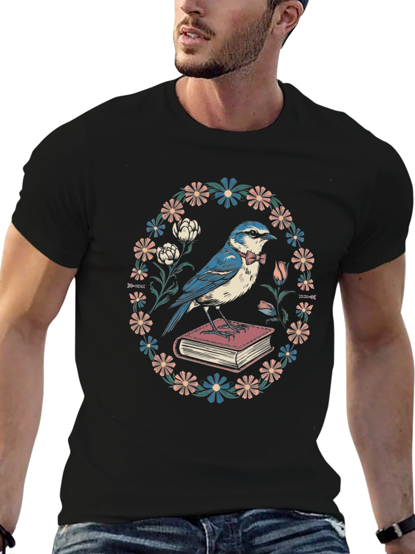 Whimsical Bird on Book T-Shirt