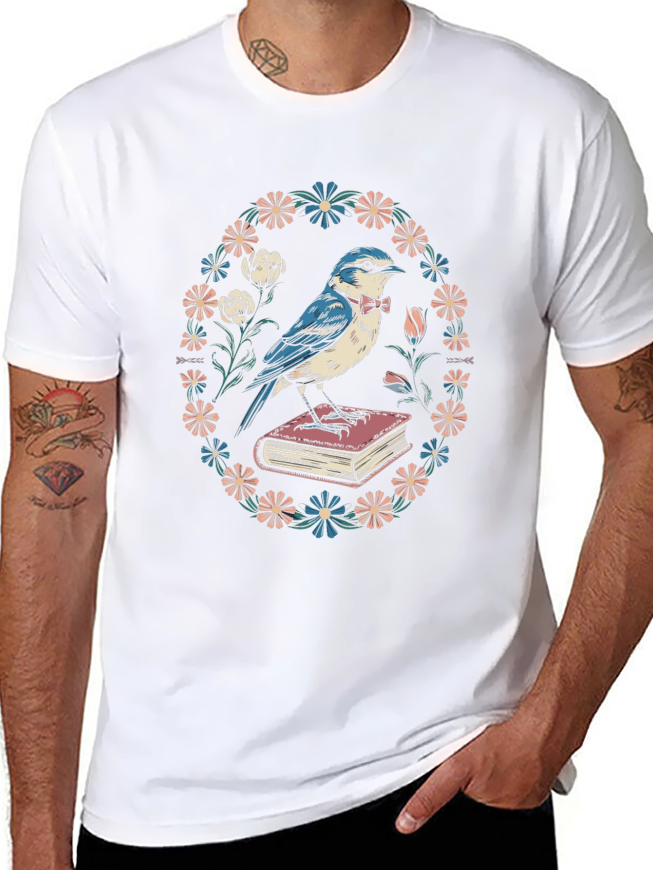 Whimsical Bird on Book T-Shirt