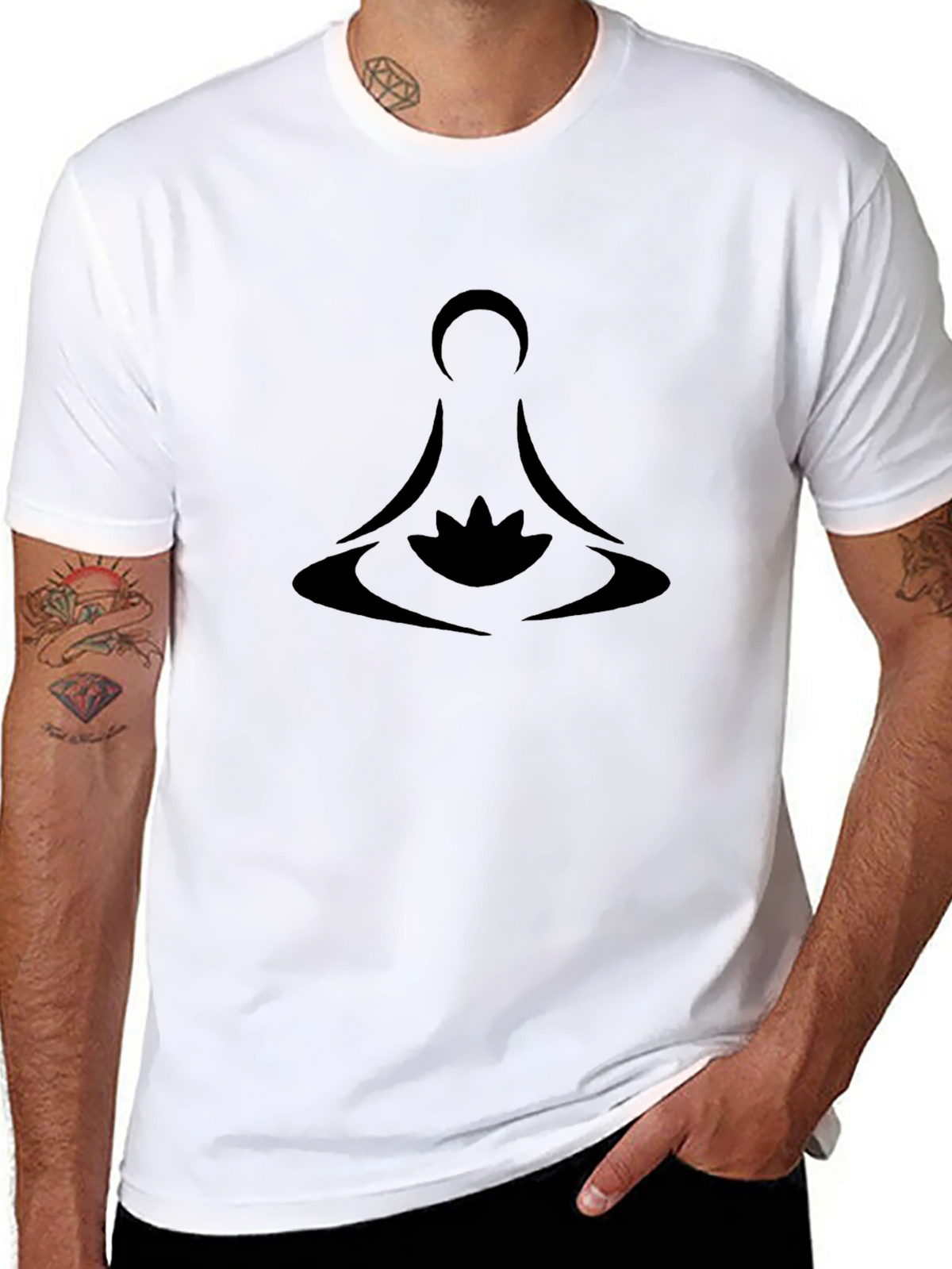 Meditative Lotus Design Black T-Shirt