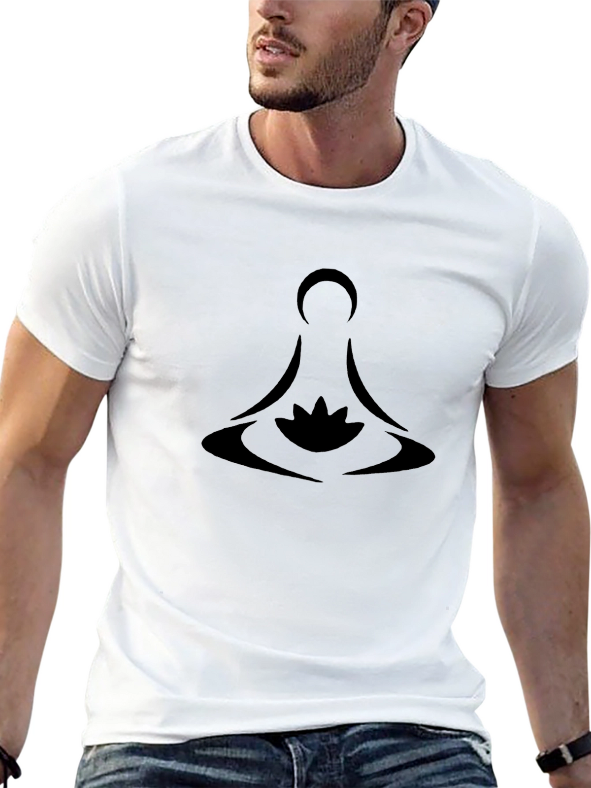 Meditative Lotus Design Black T-Shirt