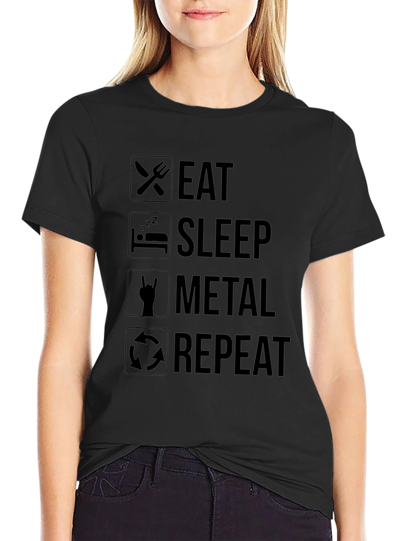 Eat Sleep Metal Repeat Black Graphic Tee