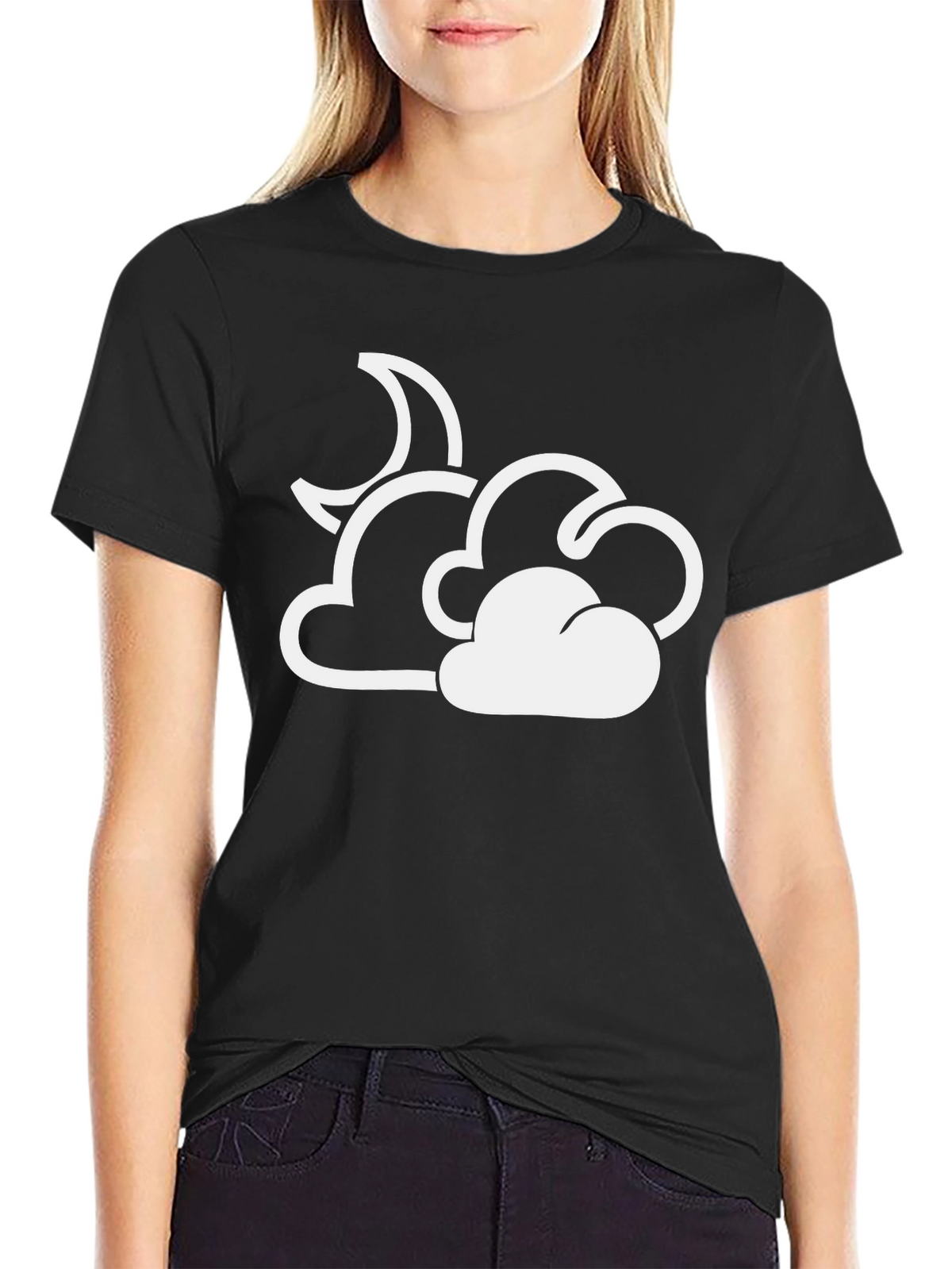 Cloud Moon Graphic T-Shirt - Black Cotton Blend