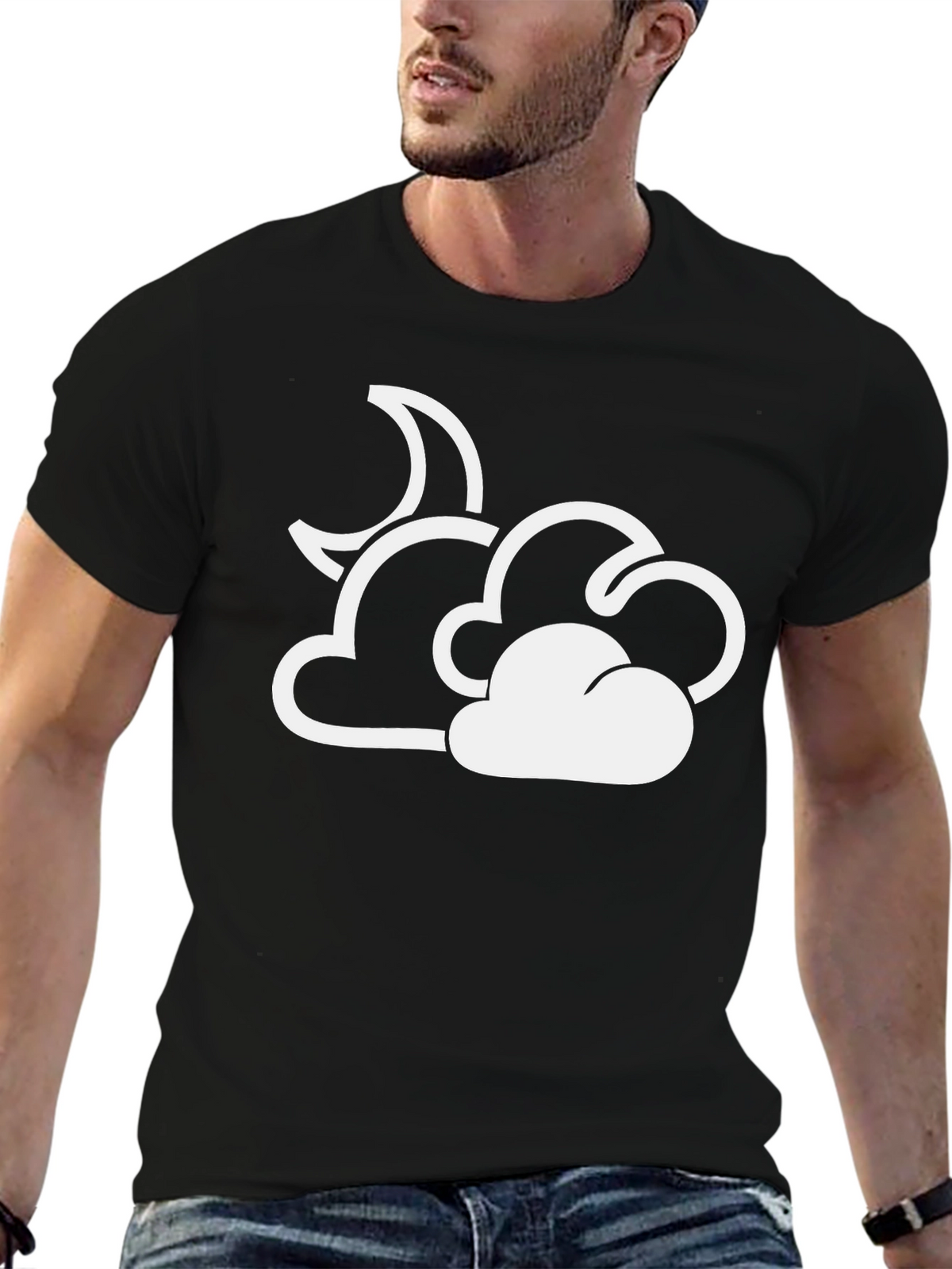 Cloud Moon Graphic T-Shirt - Black Cotton Blend
