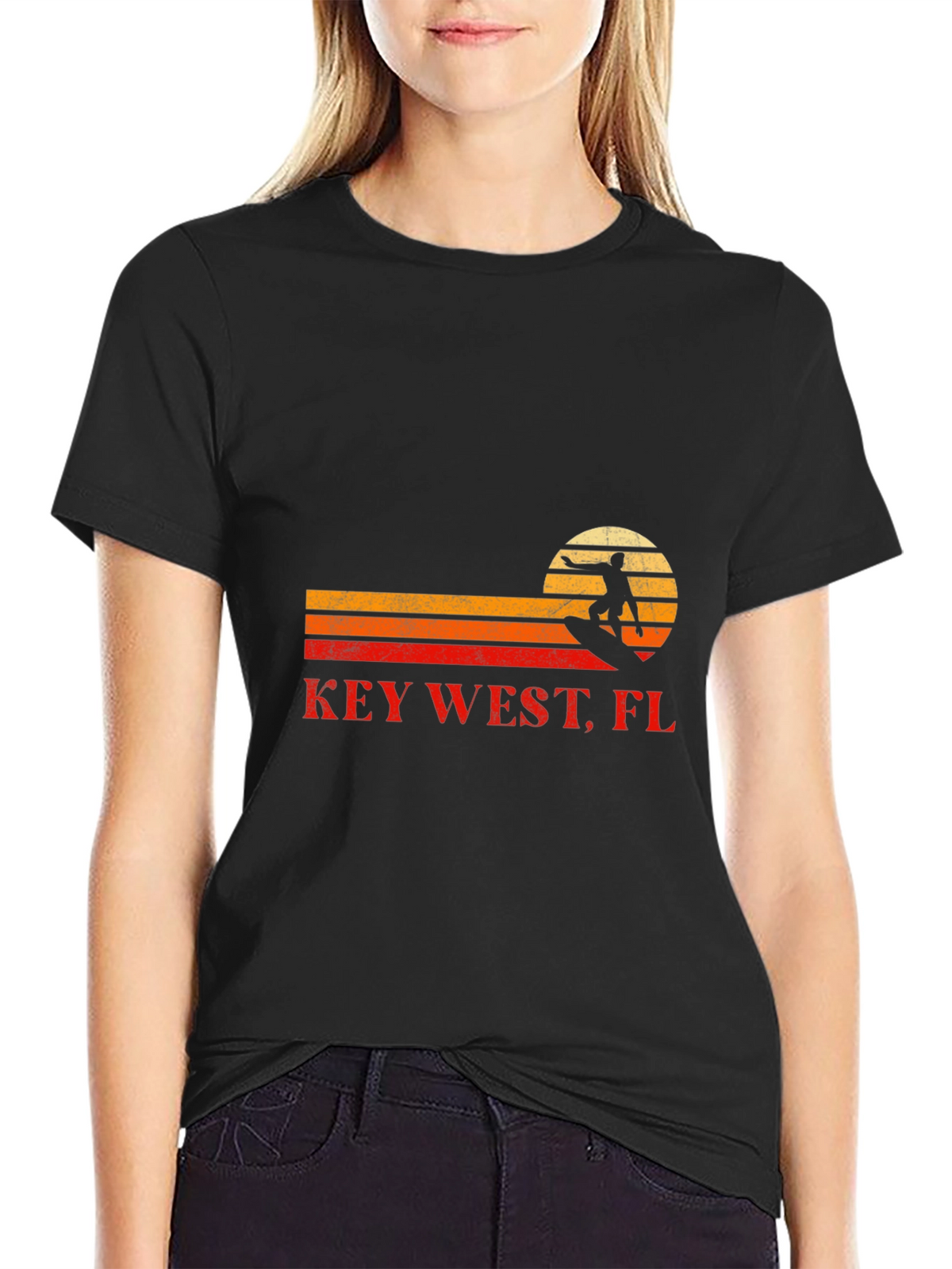 Key West FL Surfer Graphic Tee - Black