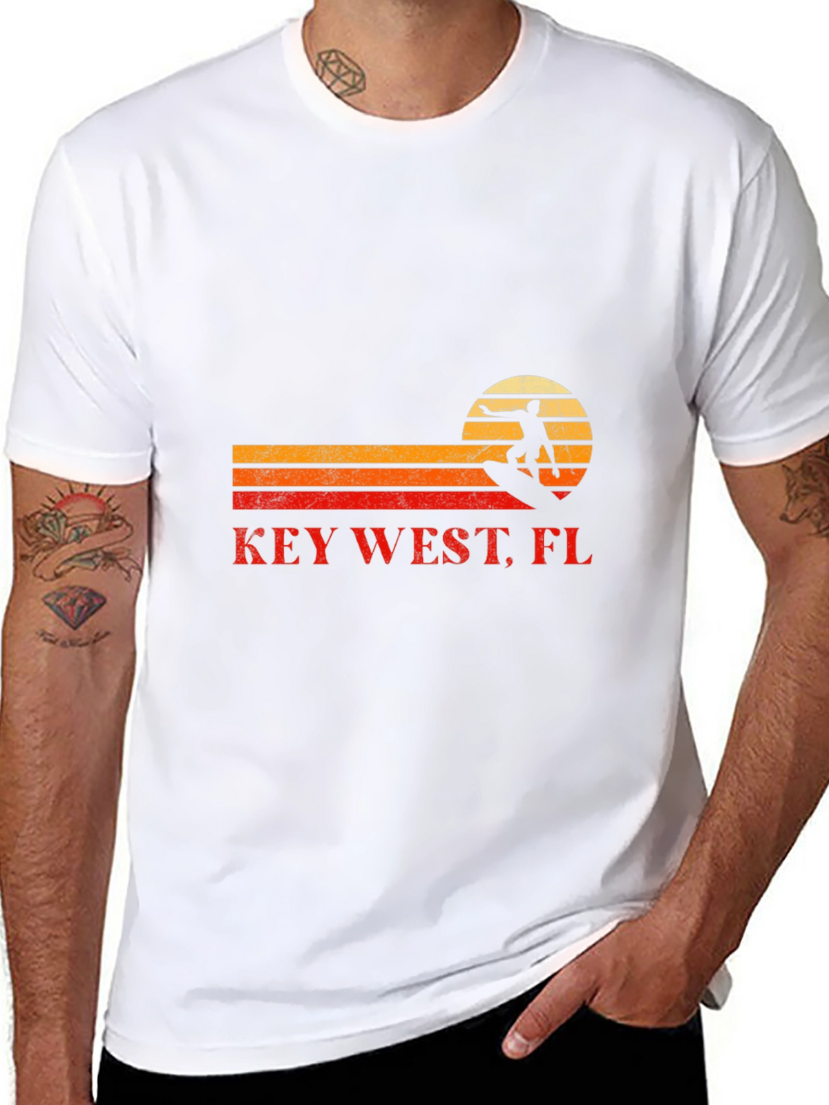 Key West FL Surfer Graphic Tee - Black