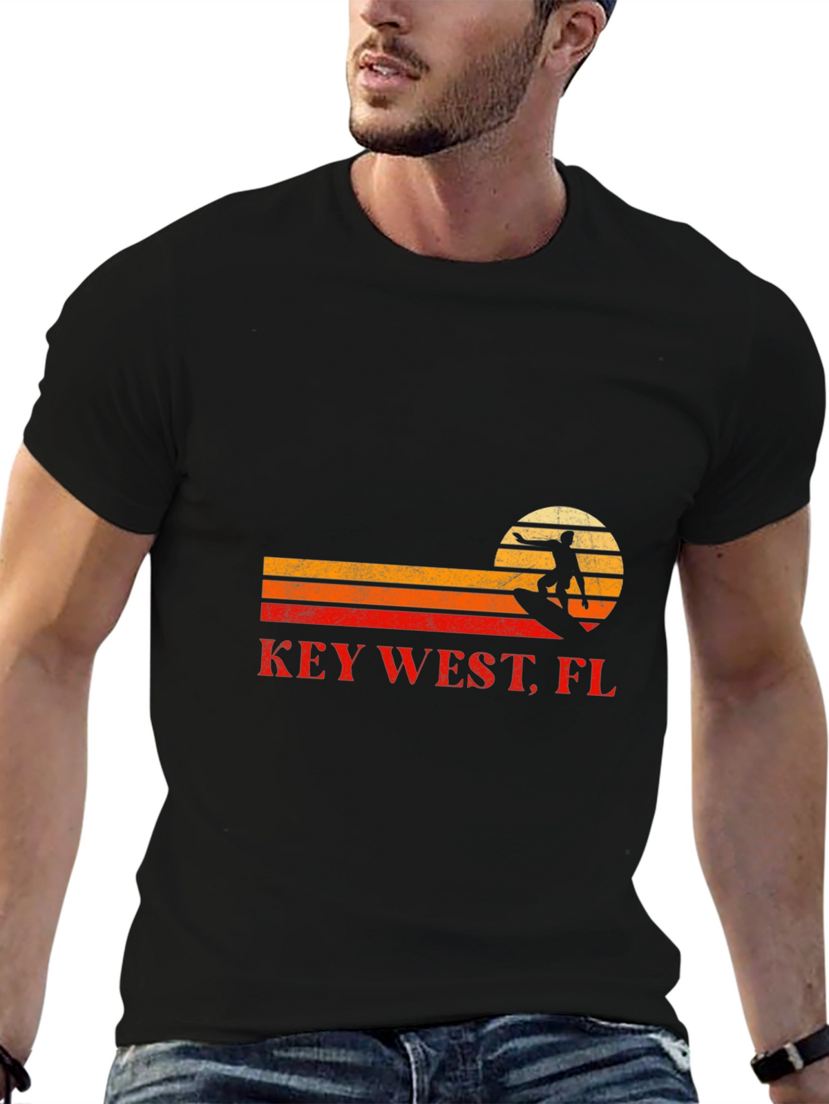 Key West FL Surfer Graphic Tee - Black