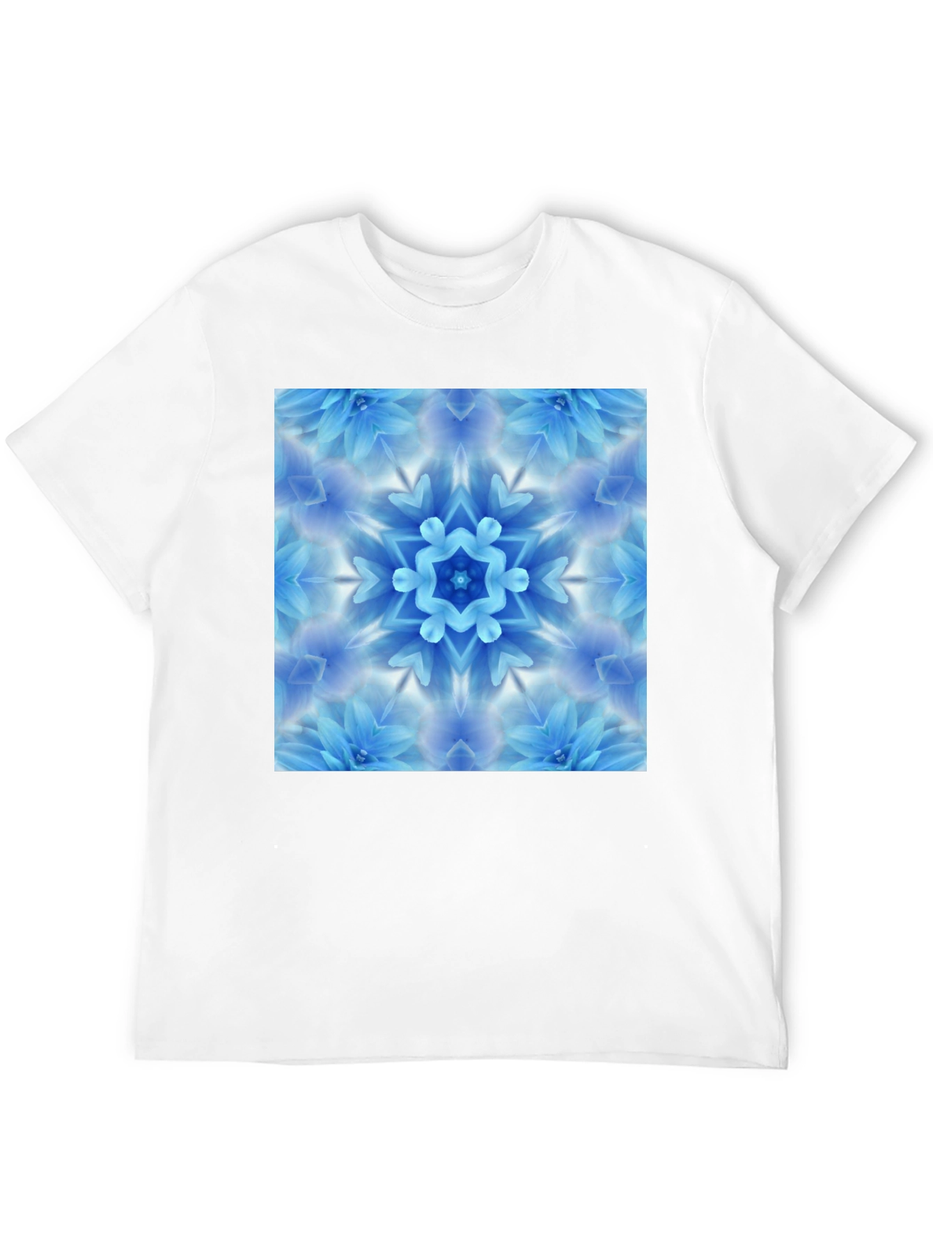Black Tee with Blue Flower Mandala Graphic