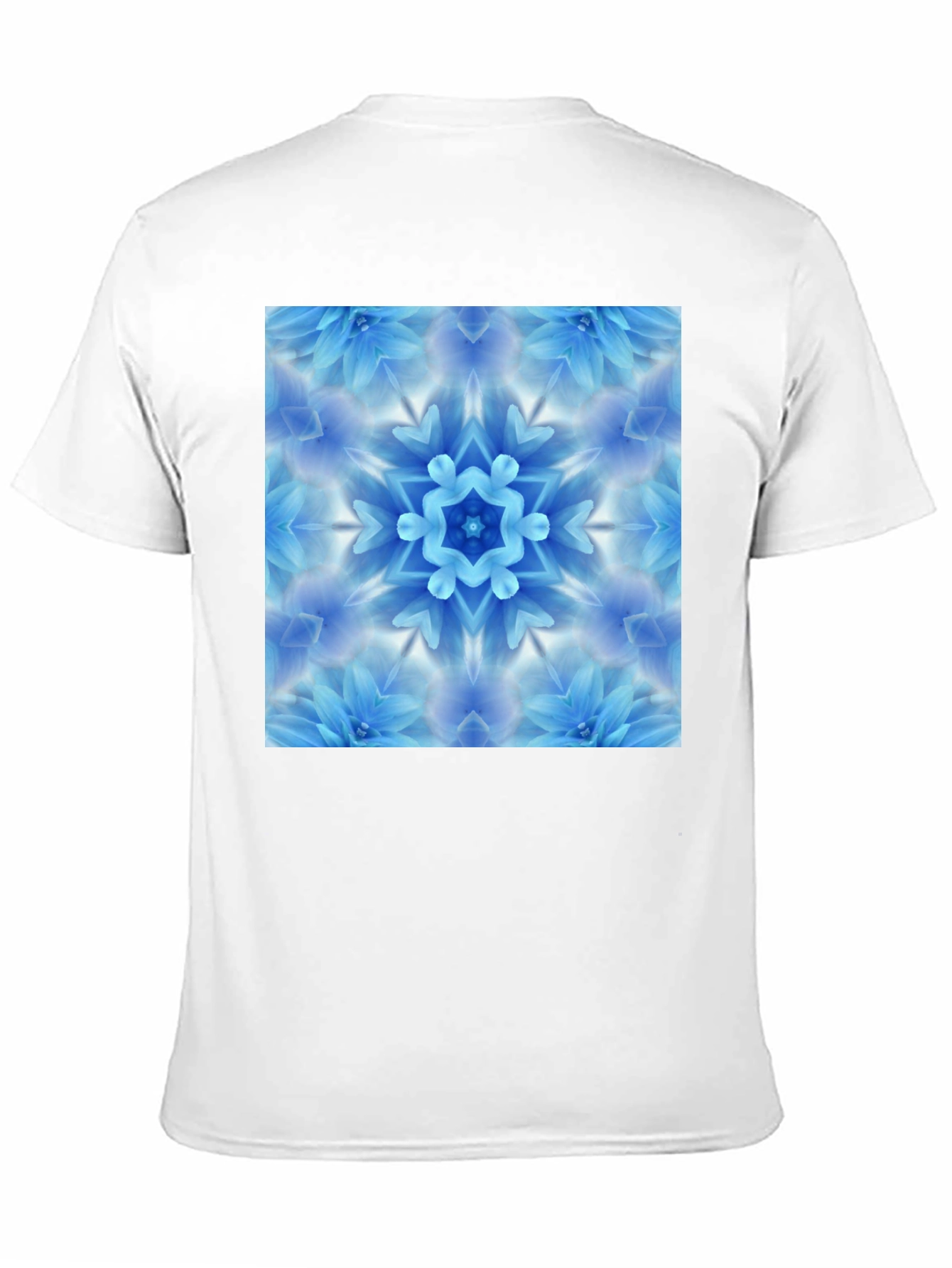 Black Tee with Blue Flower Mandala Graphic