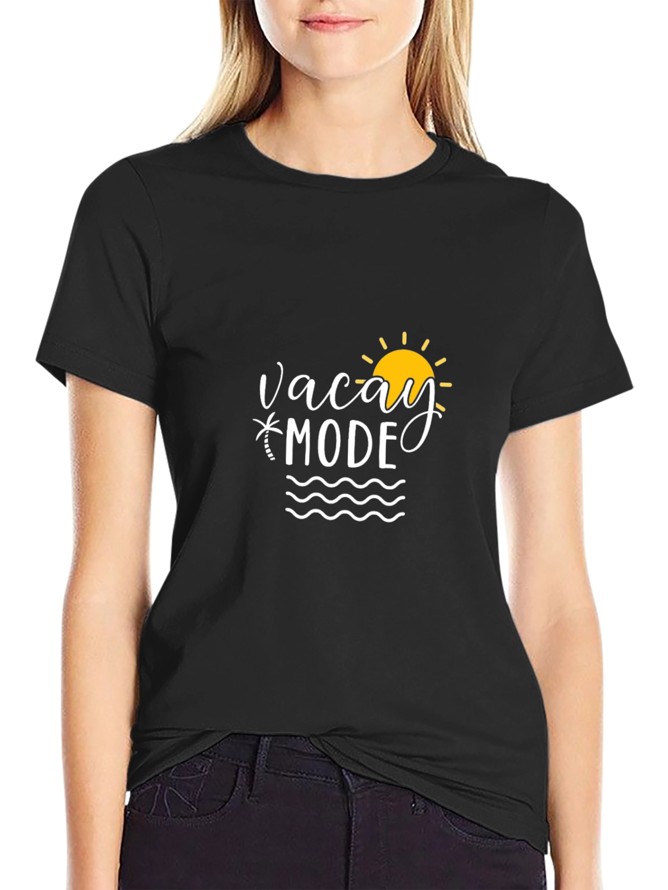 Vacay Mode Black T-Shirt: Beach Vacation Ready