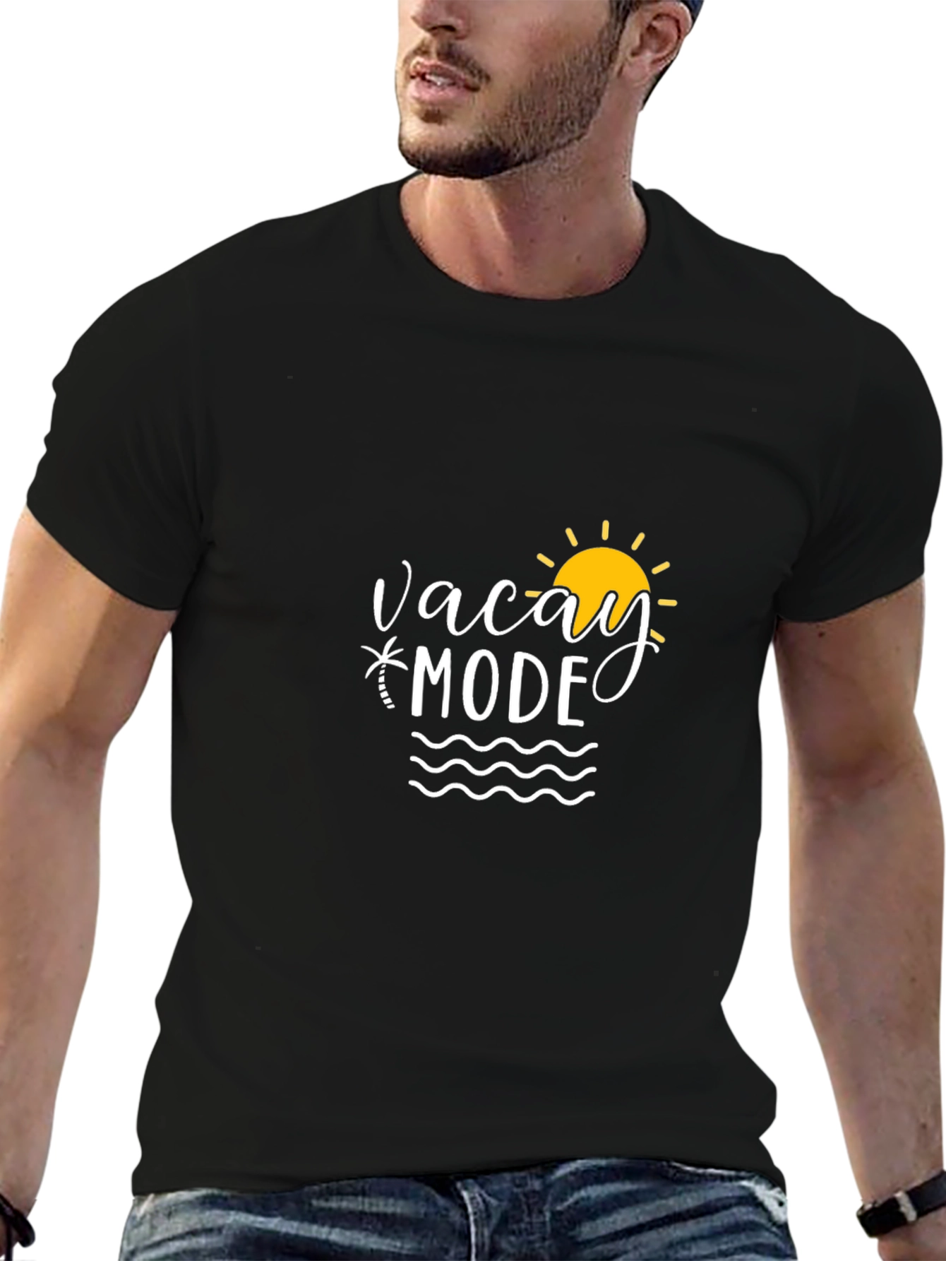 Vacay Mode Black T-Shirt: Beach Vacation Ready