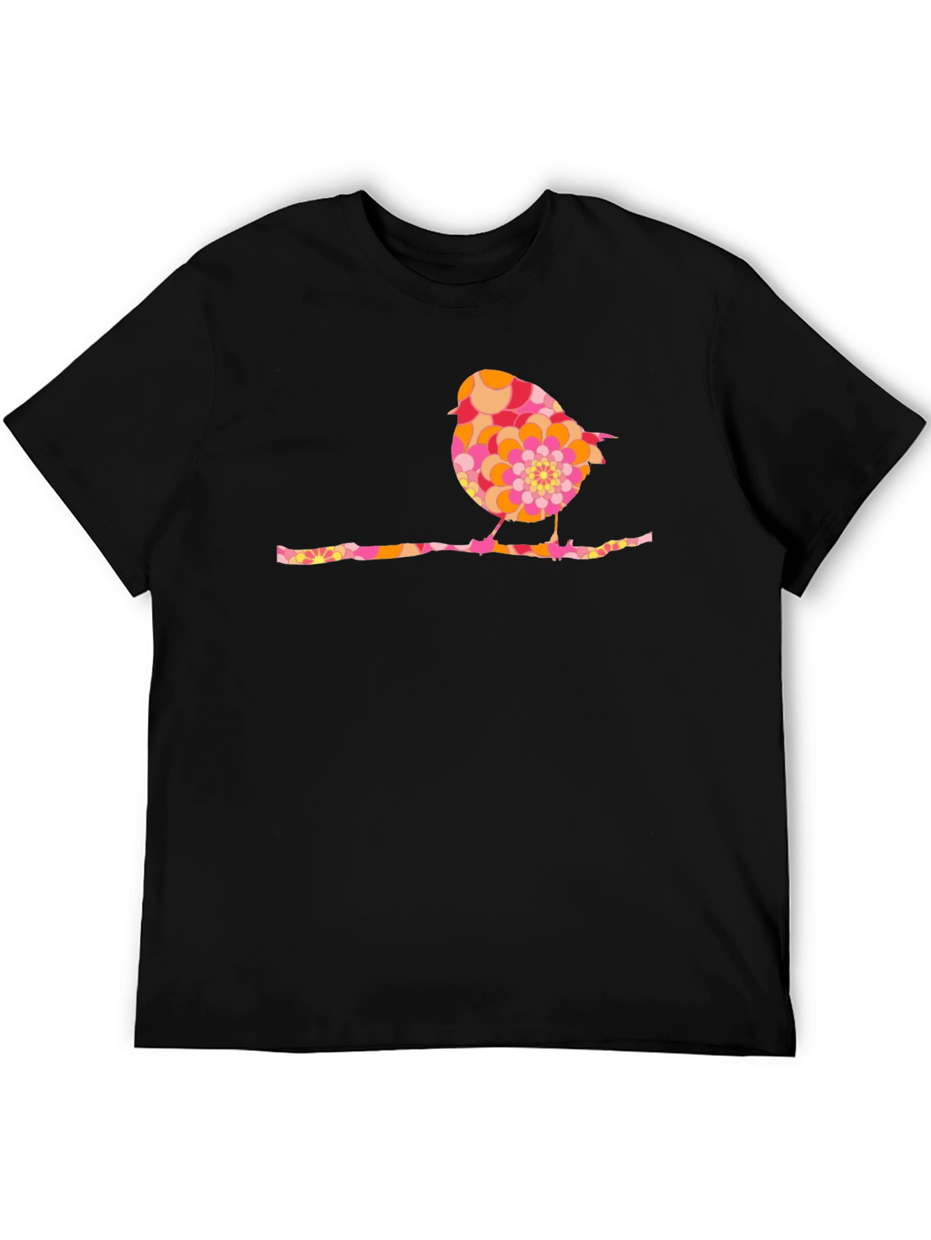 Retro Bird Graphic Tee - Black Cotton Blend Shirt