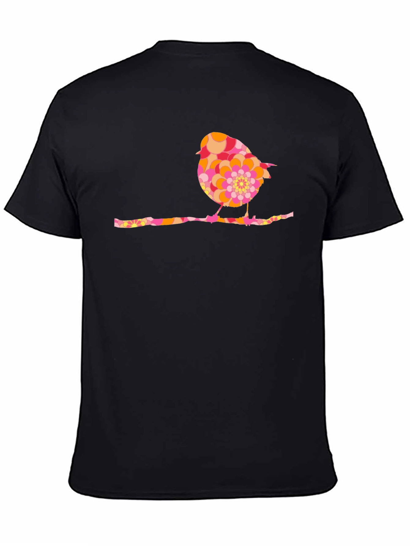 Retro Bird Graphic Tee - Black Cotton Blend Shirt