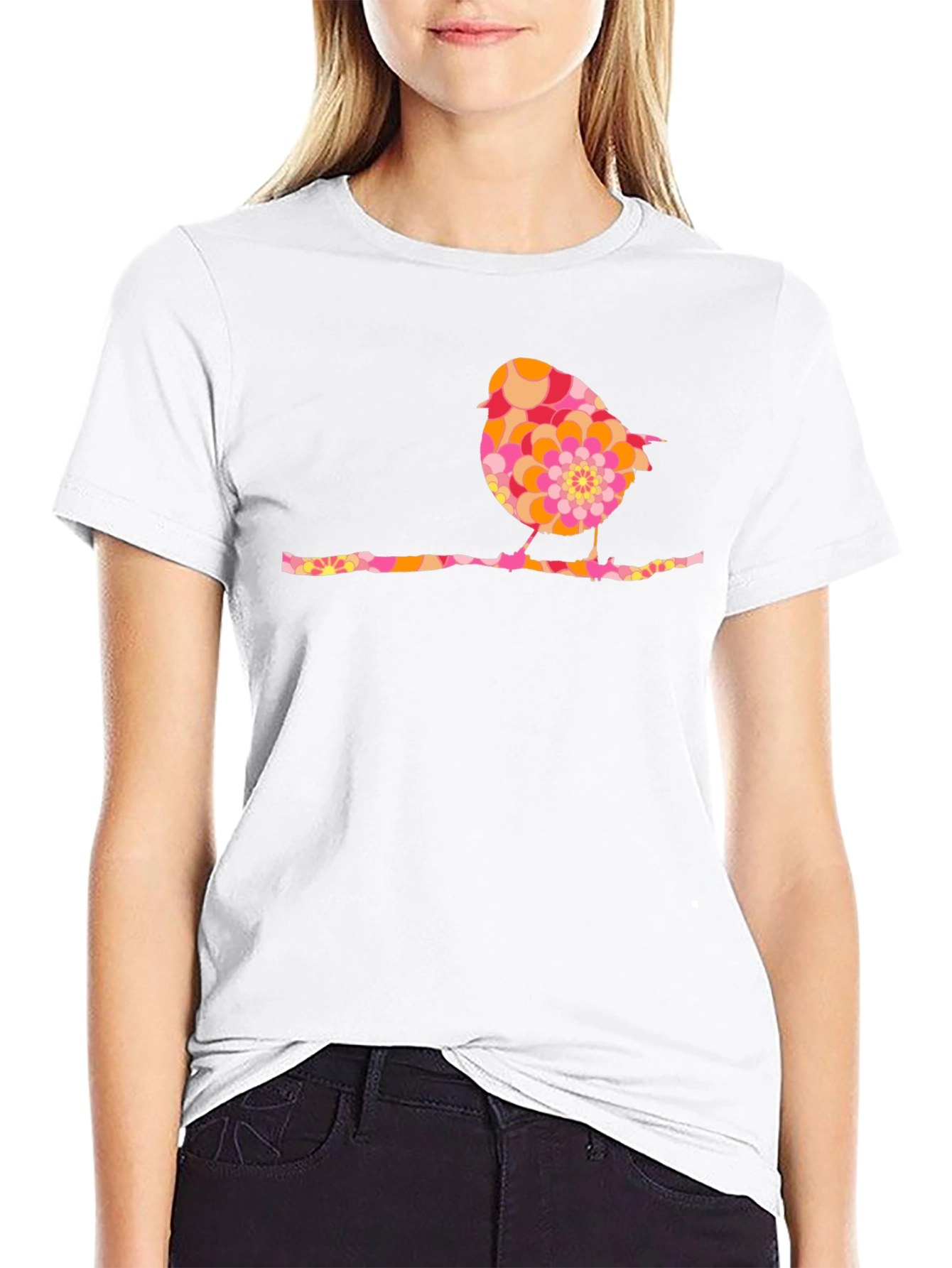 Retro Bird Graphic Tee - Black Cotton Blend Shirt