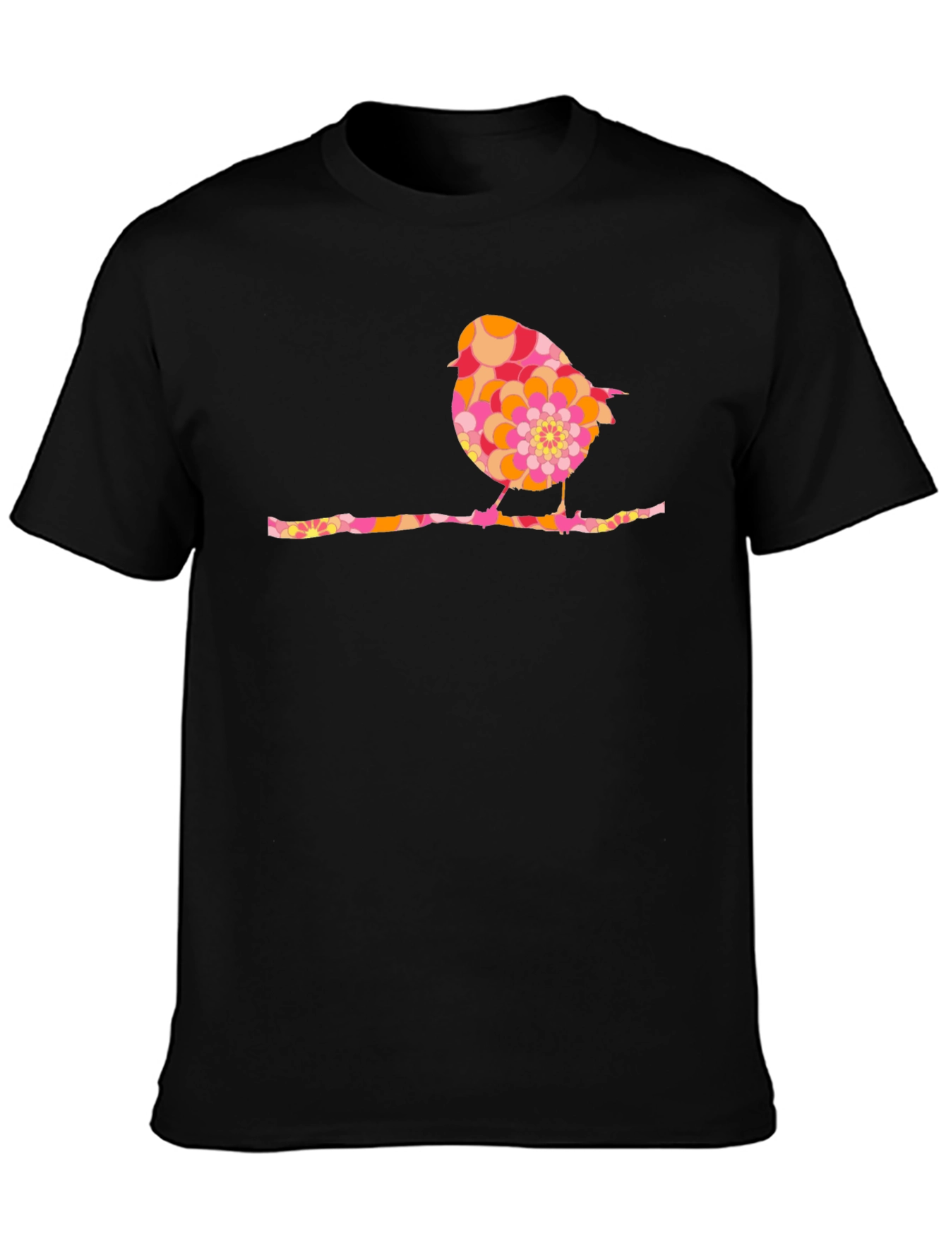 Retro Bird Graphic Tee - Black Cotton Blend Shirt