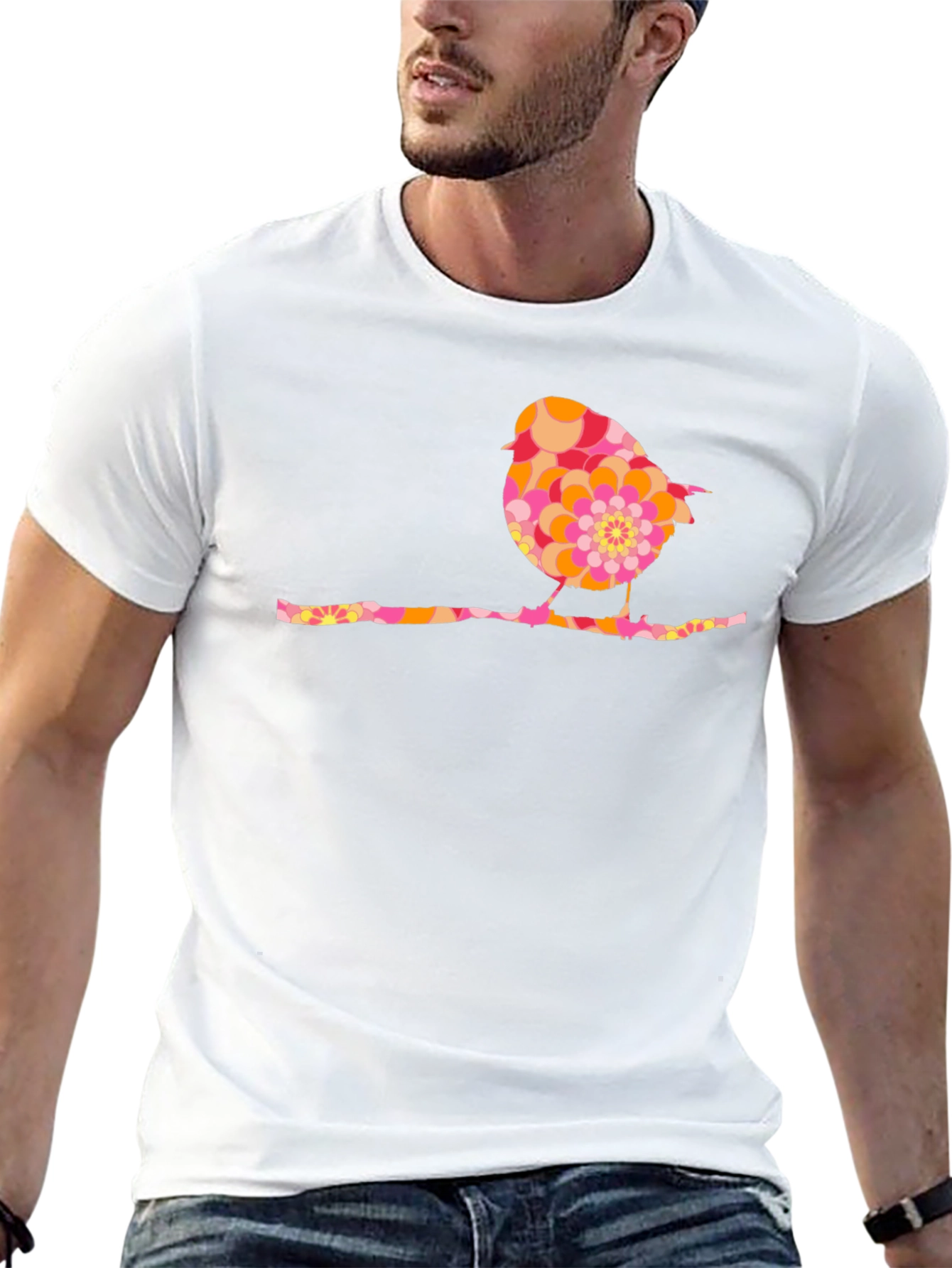 Retro Bird Graphic Tee - Black Cotton Blend Shirt