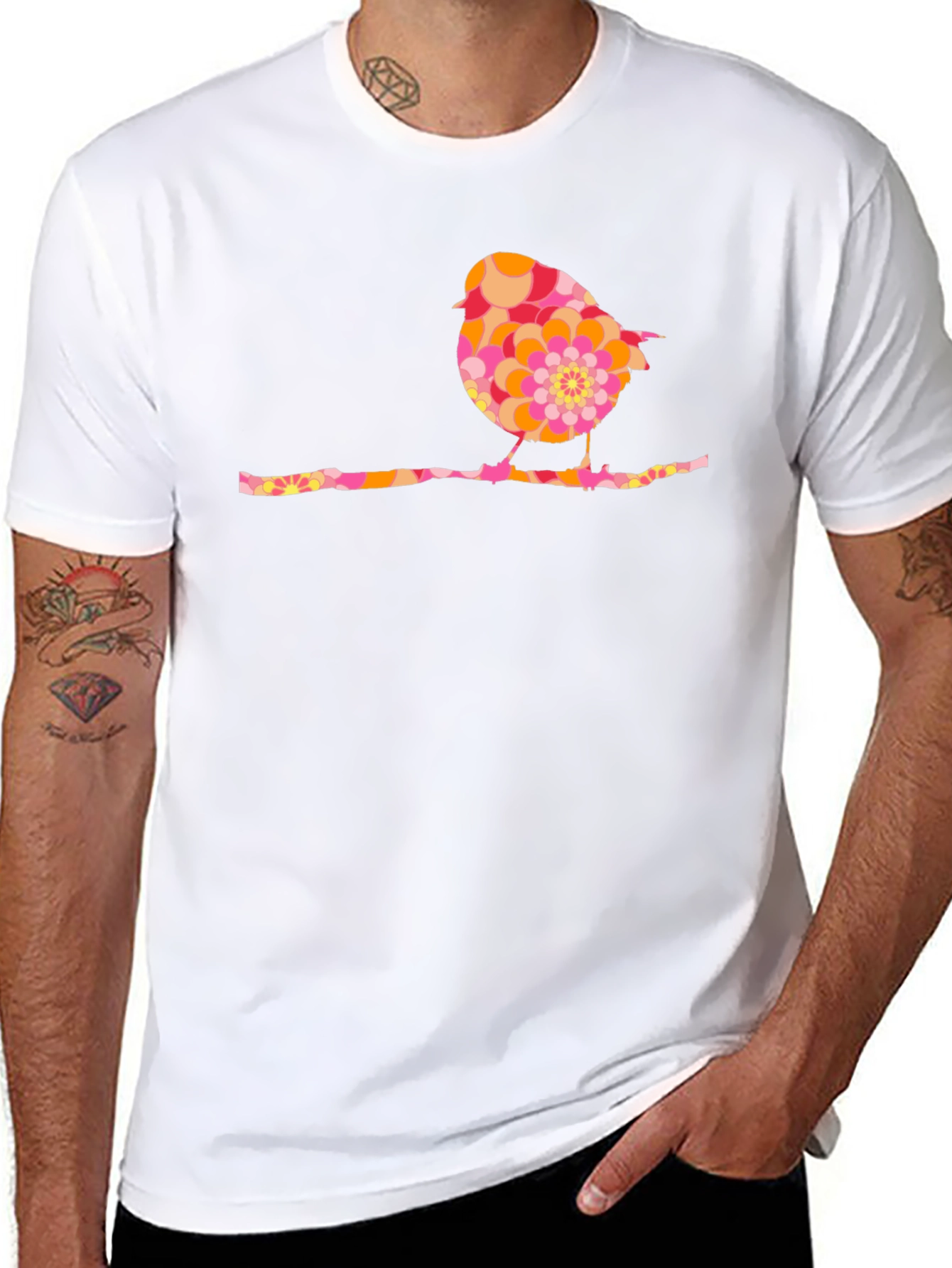 Retro Bird Graphic Tee - Black Cotton Blend Shirt