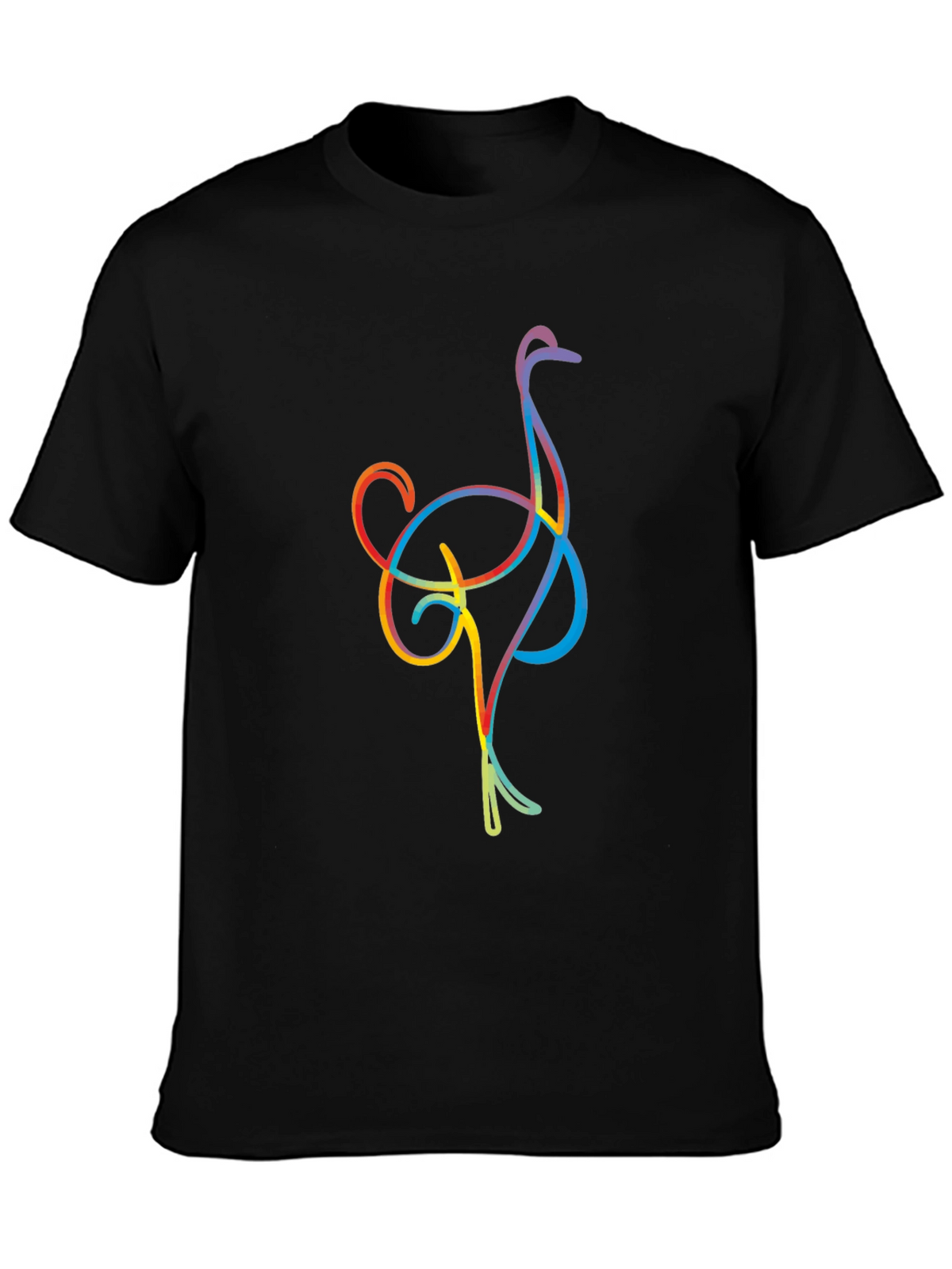 Ostrich Line Art Graphic Tee - Black Casual T-Shirt