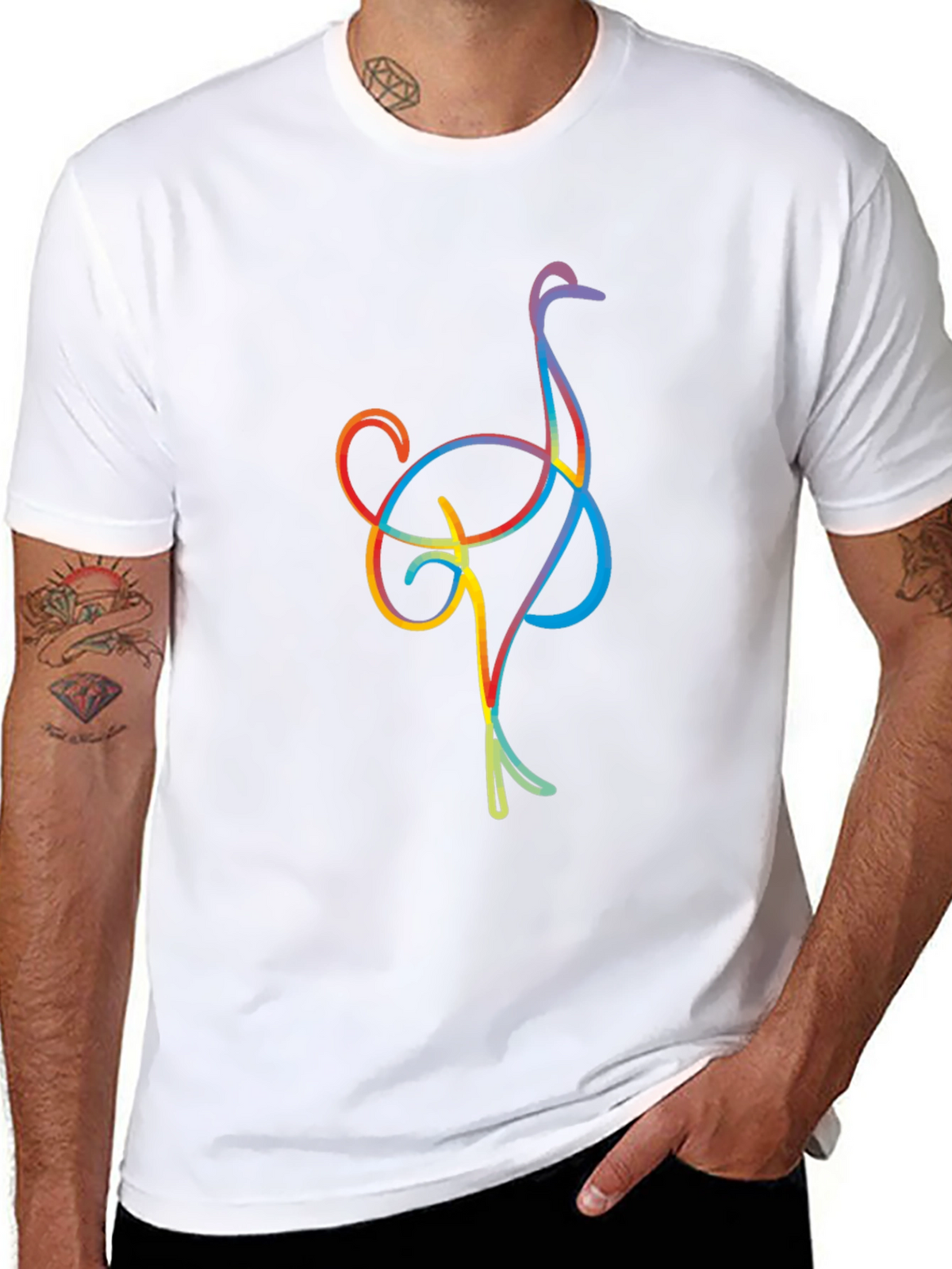 Ostrich Line Art Graphic Tee - Black Casual T-Shirt
