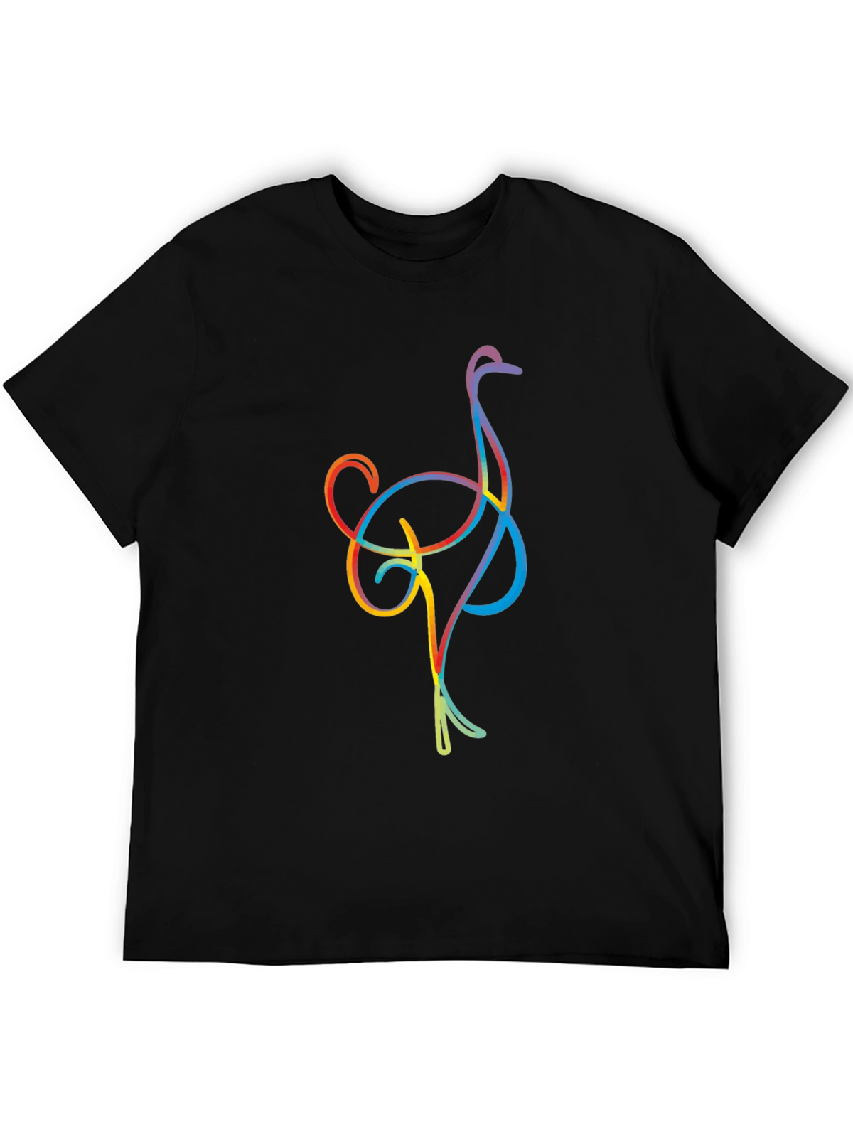 Ostrich Line Art Graphic Tee - Black Casual T-Shirt