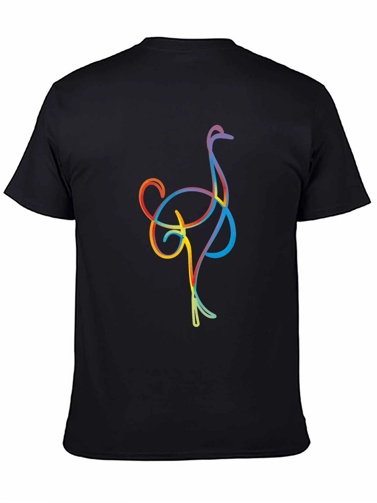 Ostrich Line Art Graphic Tee - Black Casual T-Shirt