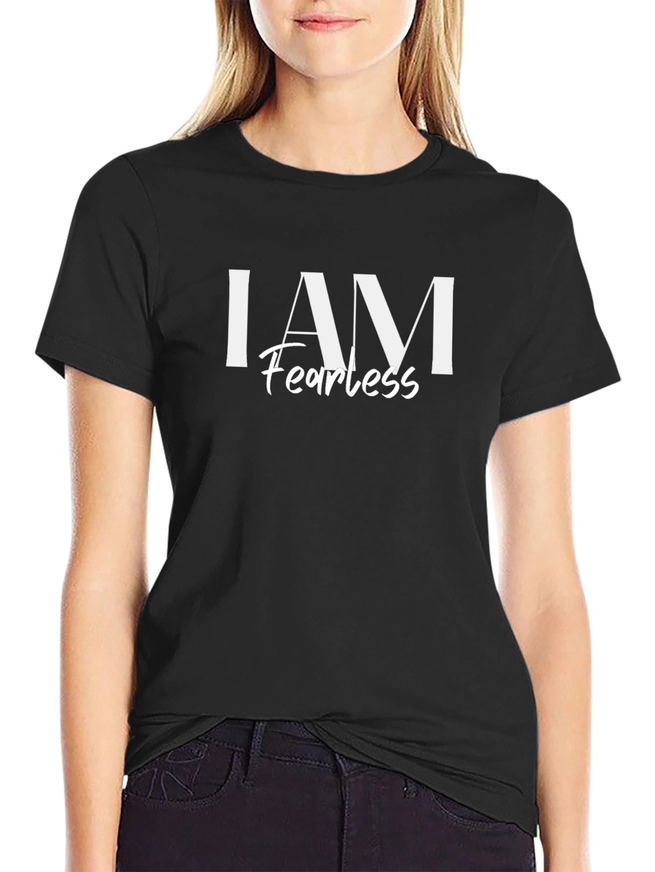 I Am Fearless Graphic Print Black T-Shirt