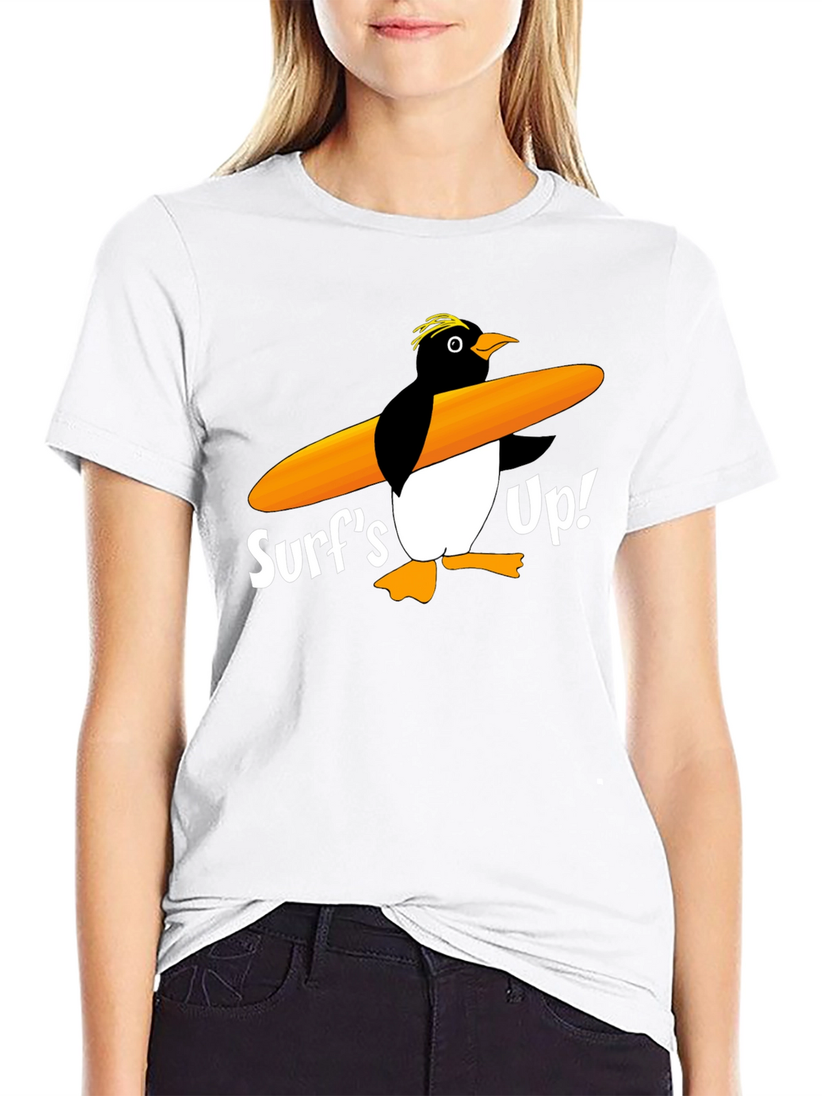 Surfs Up Penguin Graphic Tee - Black Cotton T-Shirt