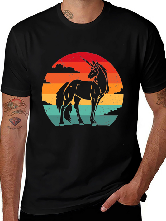 Retro Unicorn Sunset T-Shirt - Black Graphic Tee