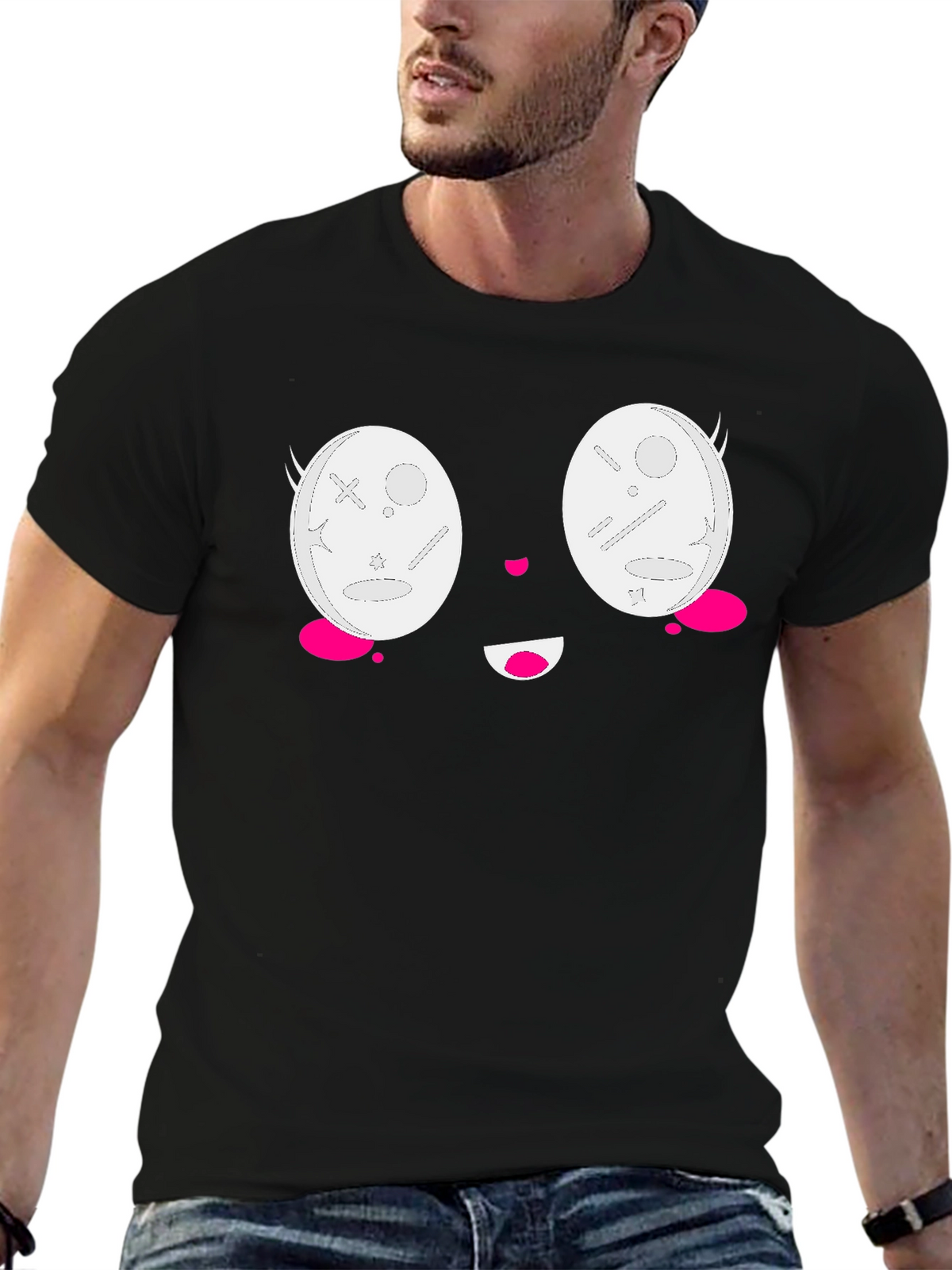 Kawaii Face Black T-Shirt - Anime Style