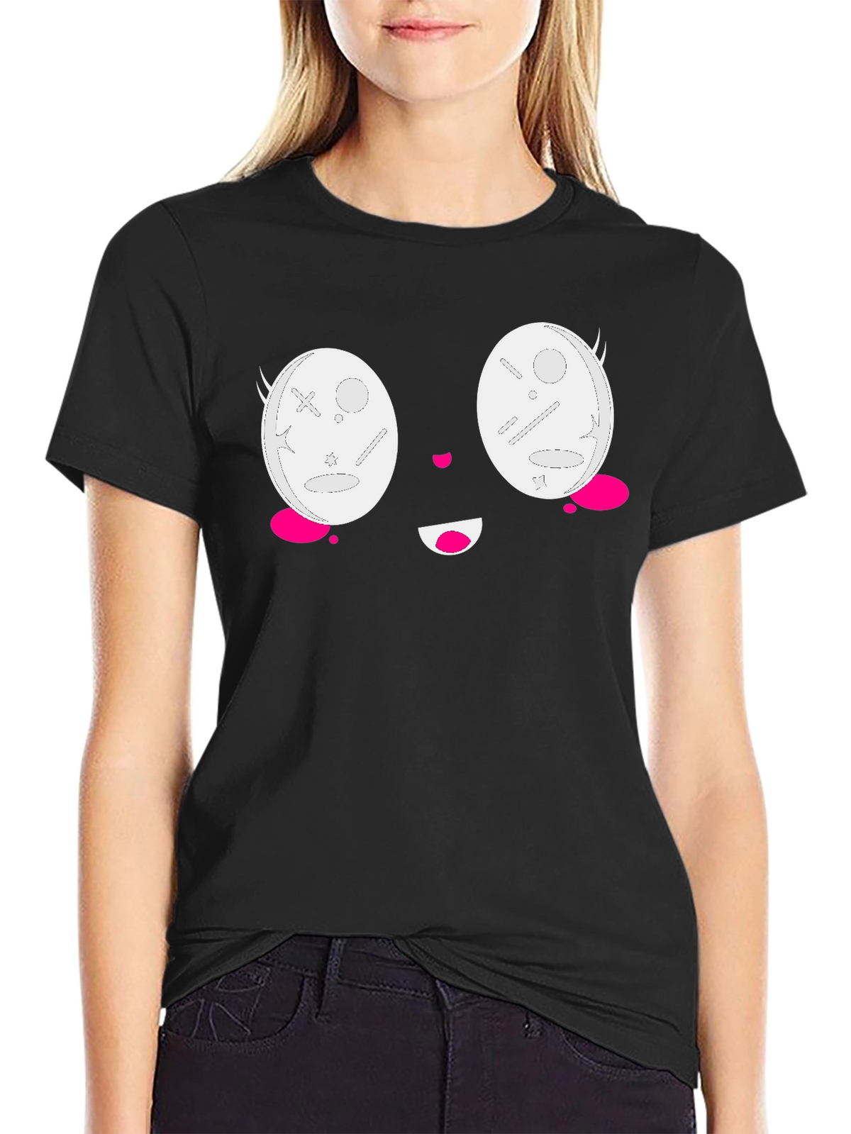 Kawaii Face Black T-Shirt - Anime Style