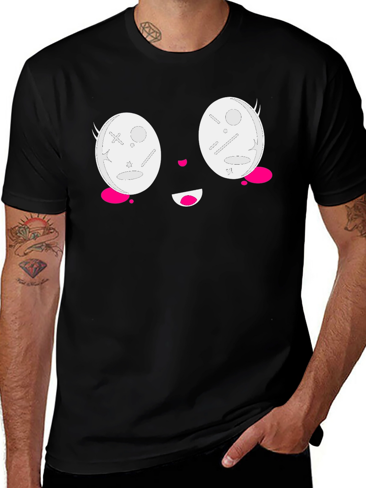 Kawaii Face Black T-Shirt - Anime Style