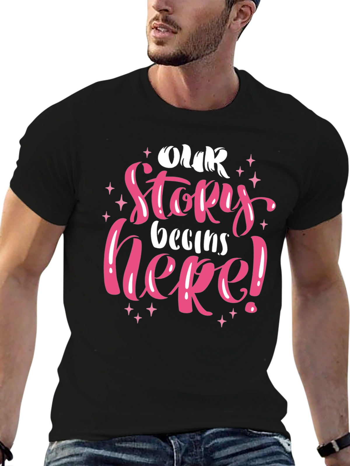 Our Story Begins Here Black Graphic Tee