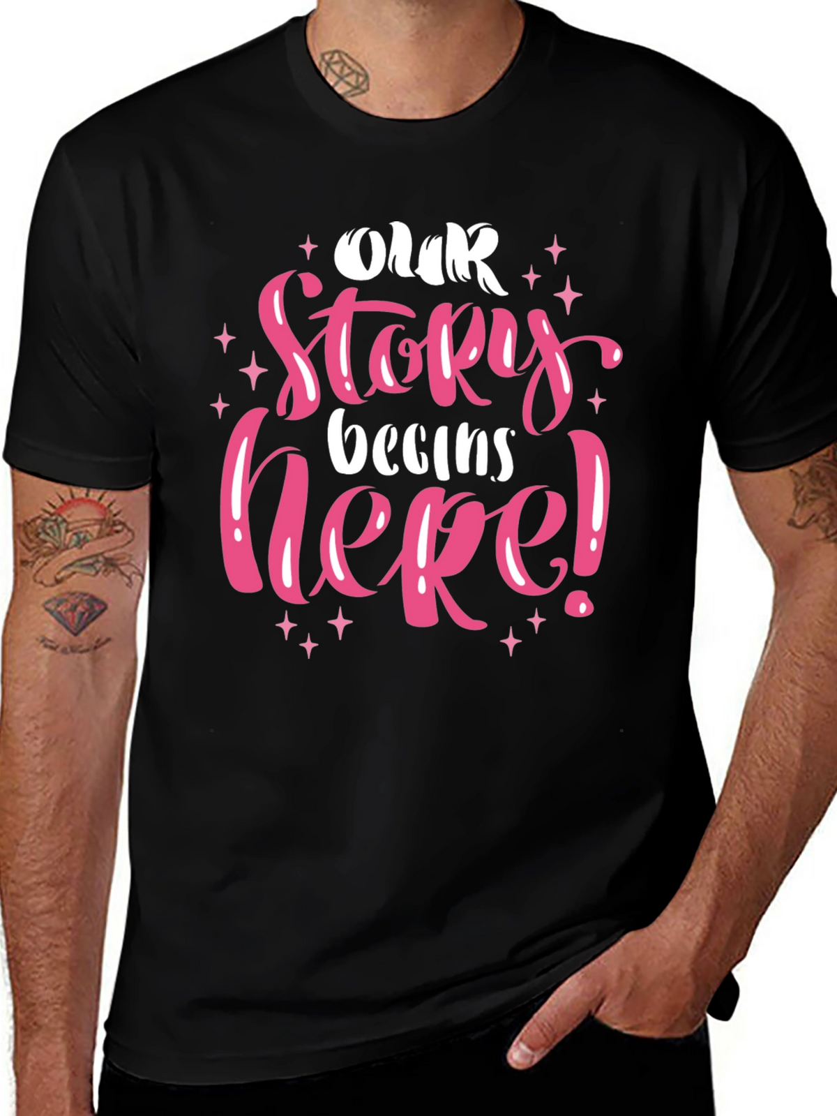 Our Story Begins Here Black Graphic Tee