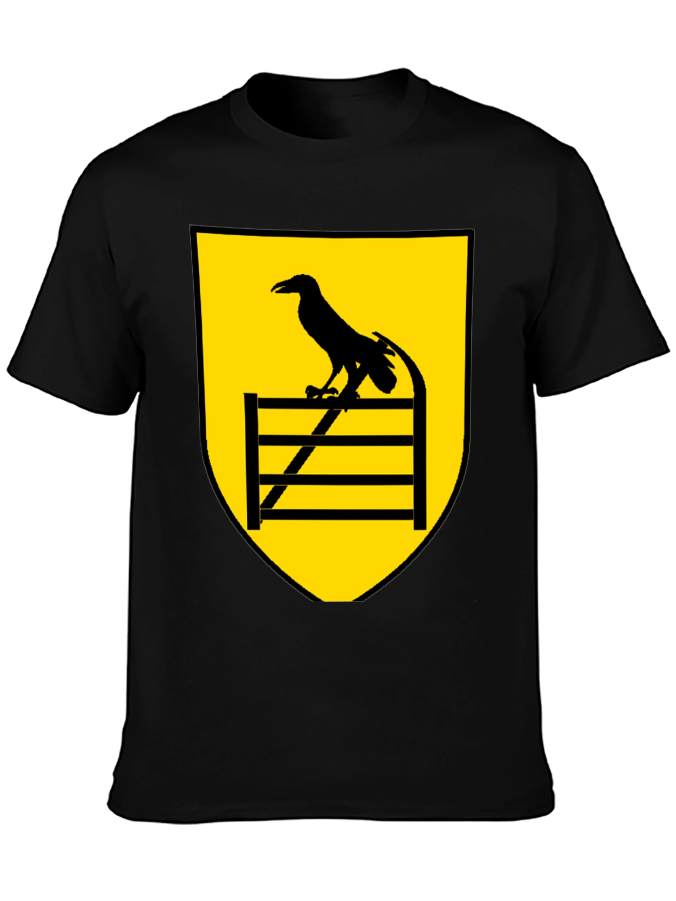 Raven Perched on Fence Black Tee