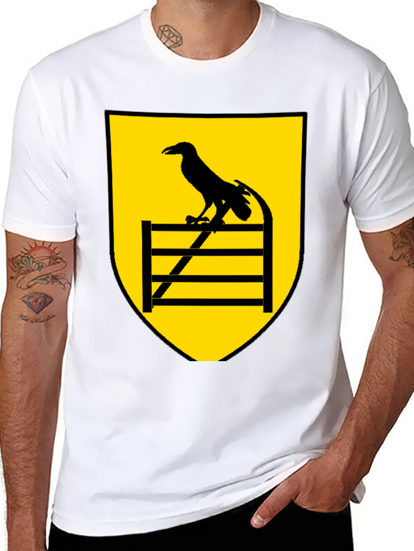 Raven Perched on Fence Black Tee