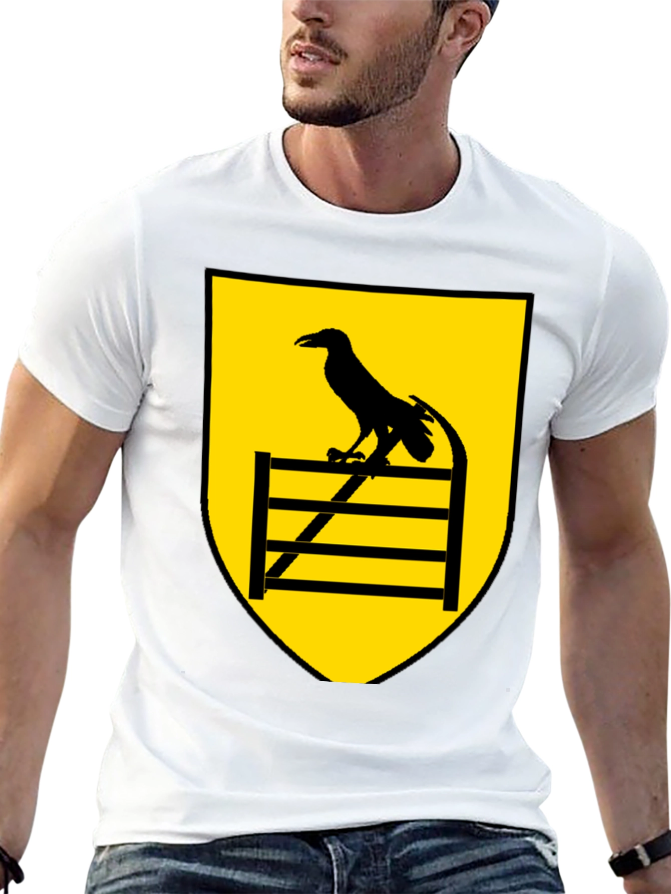 Raven Perched on Fence Black Tee