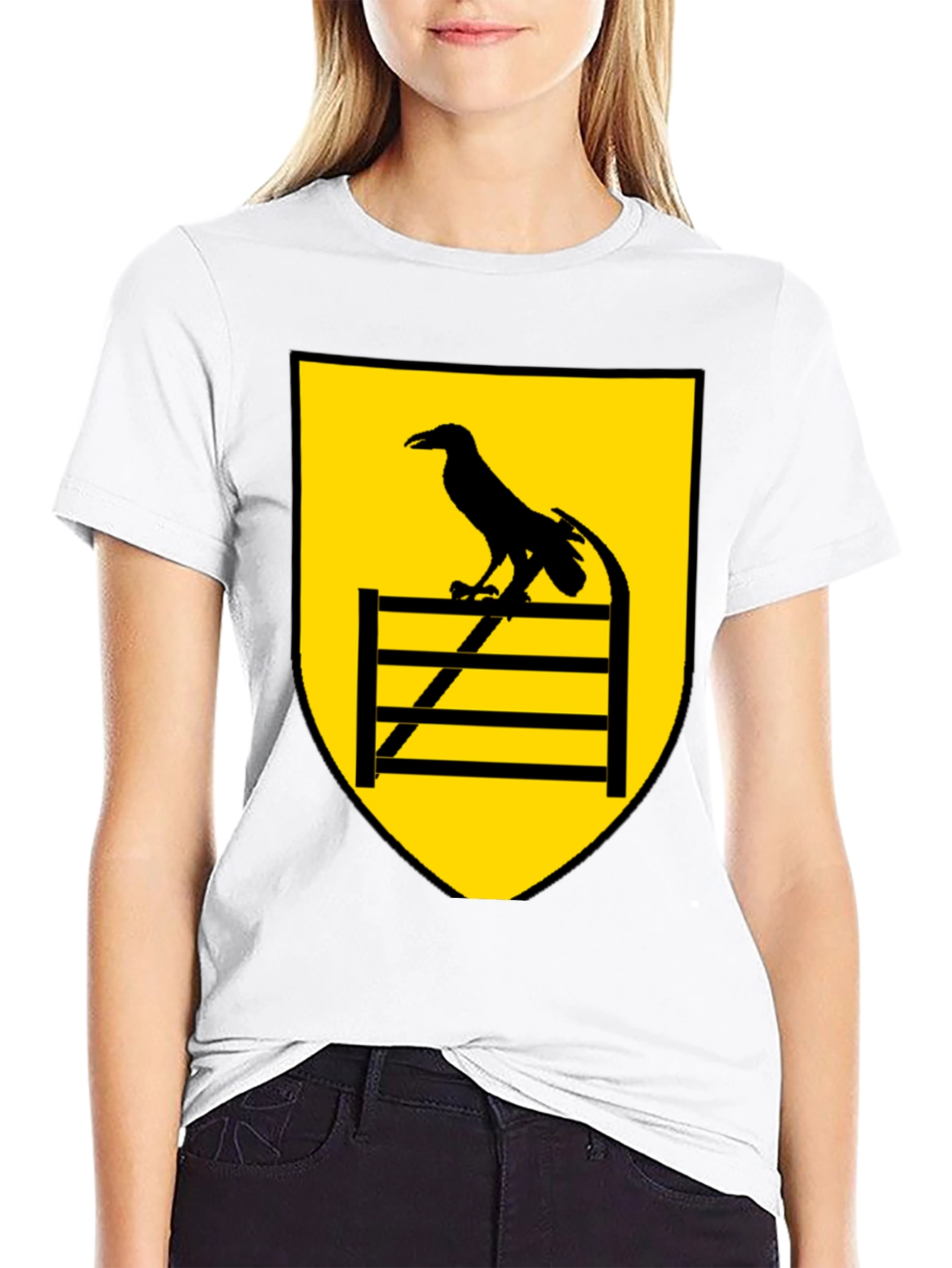 Raven Perched on Fence Black Tee