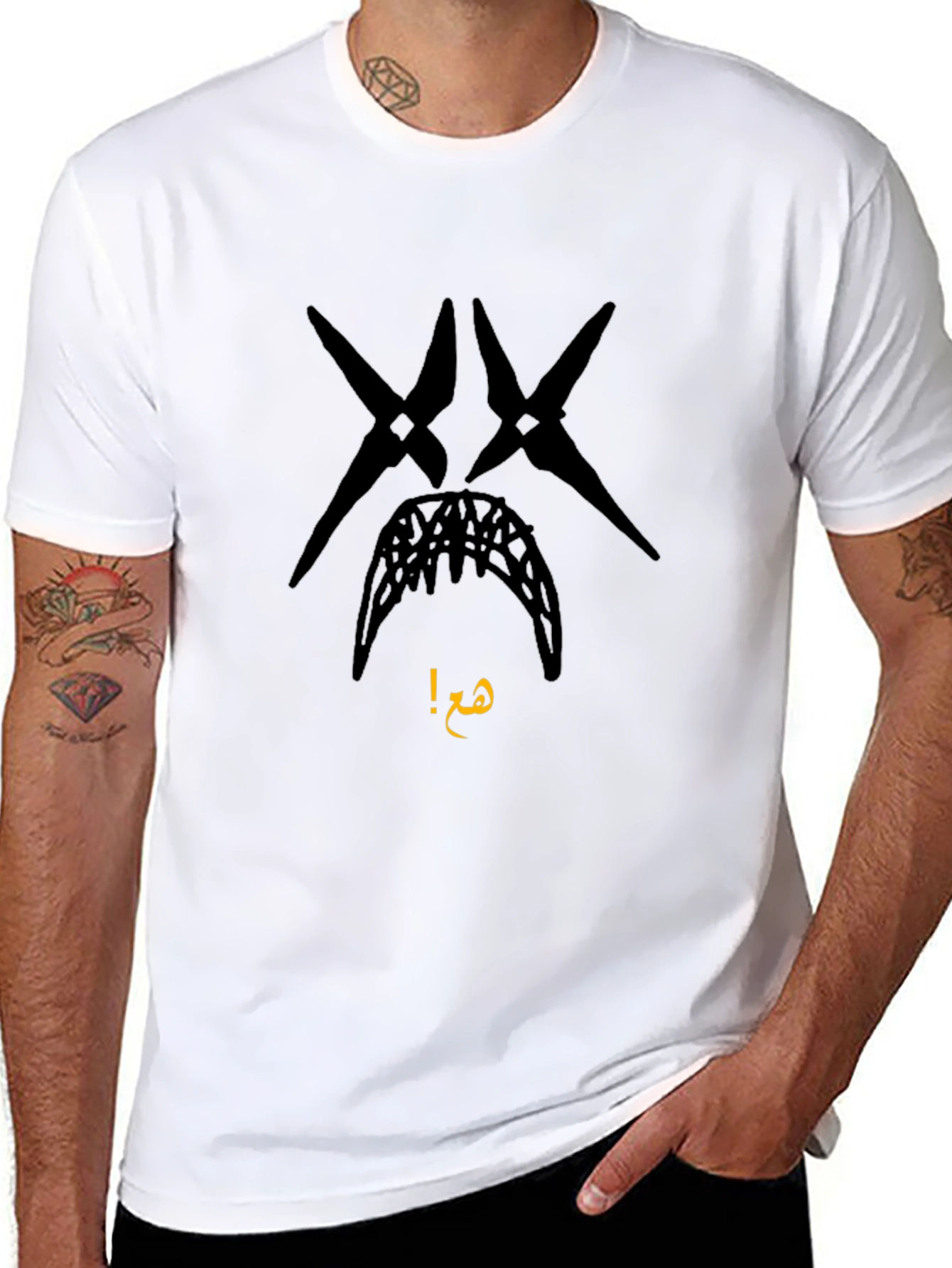 Edgy Graphic Tee - Black Crew Neck Cotton T-Shirt