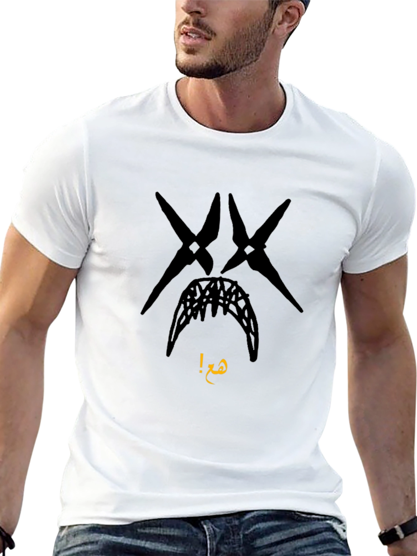 Edgy Graphic Tee - Black Crew Neck Cotton T-Shirt