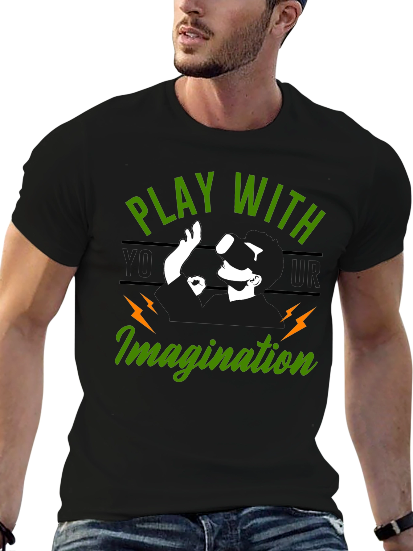 Play With Your Imagination Black Graphic T-Shirt
