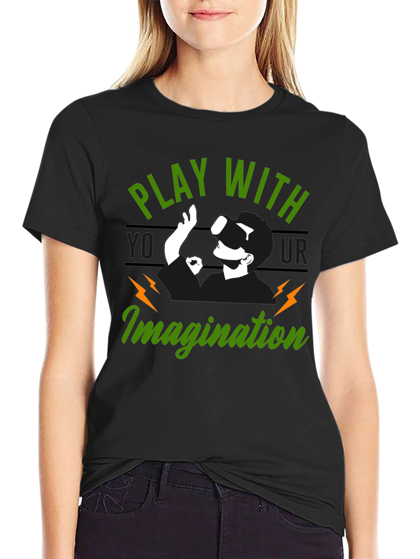 Play With Your Imagination Black Graphic T-Shirt