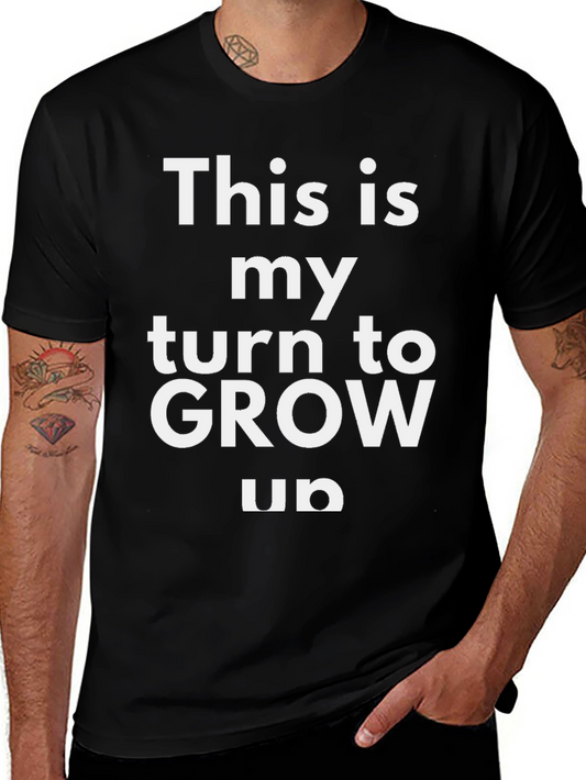Grow Up Slogan Tee - Black Cotton T-Shirt