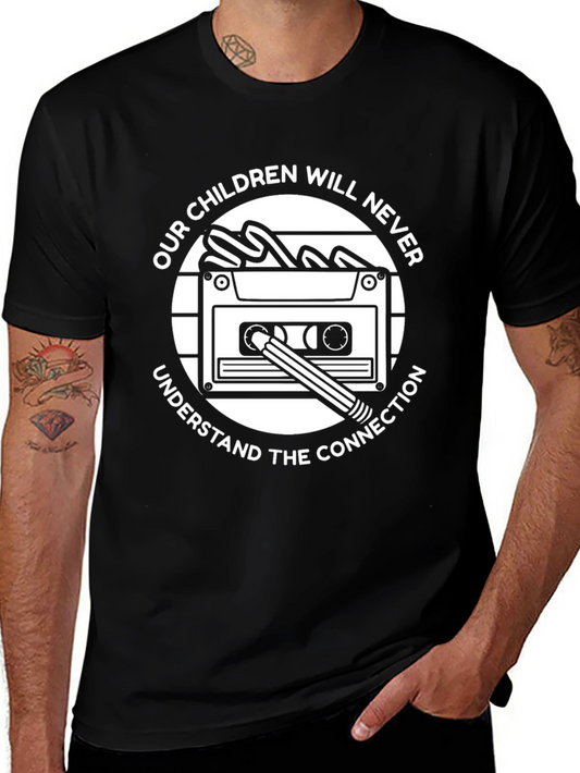 Retro Cassette Tape & Pencil T-Shirt - Nostalgic Connection Tee