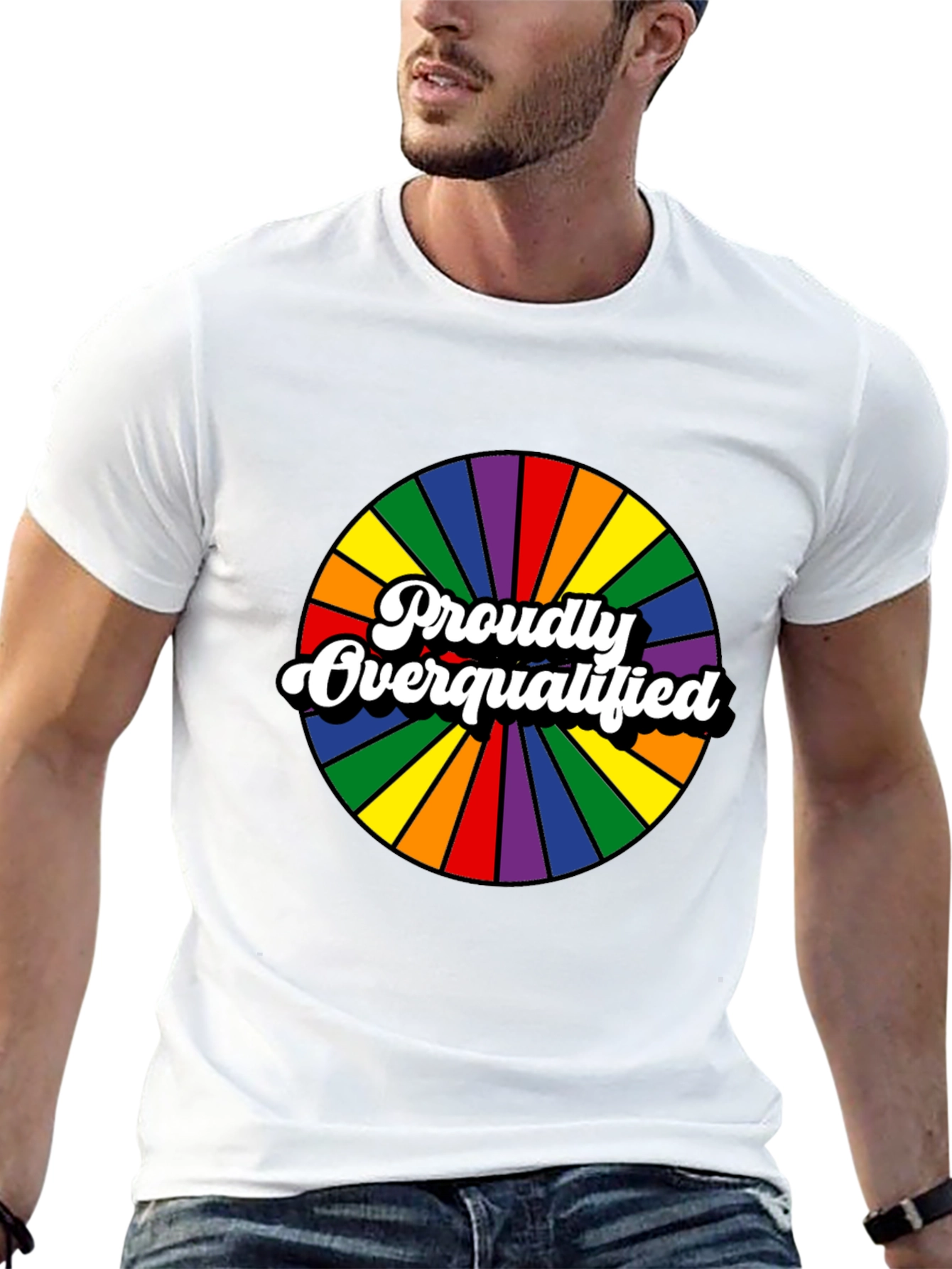 Proudly Overqualified Rainbow Graphic T-Shirt