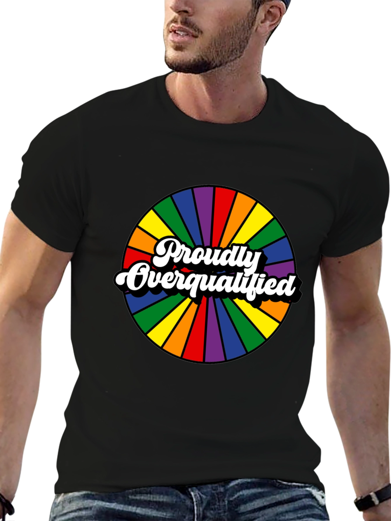 Proudly Overqualified Rainbow Graphic T-Shirt